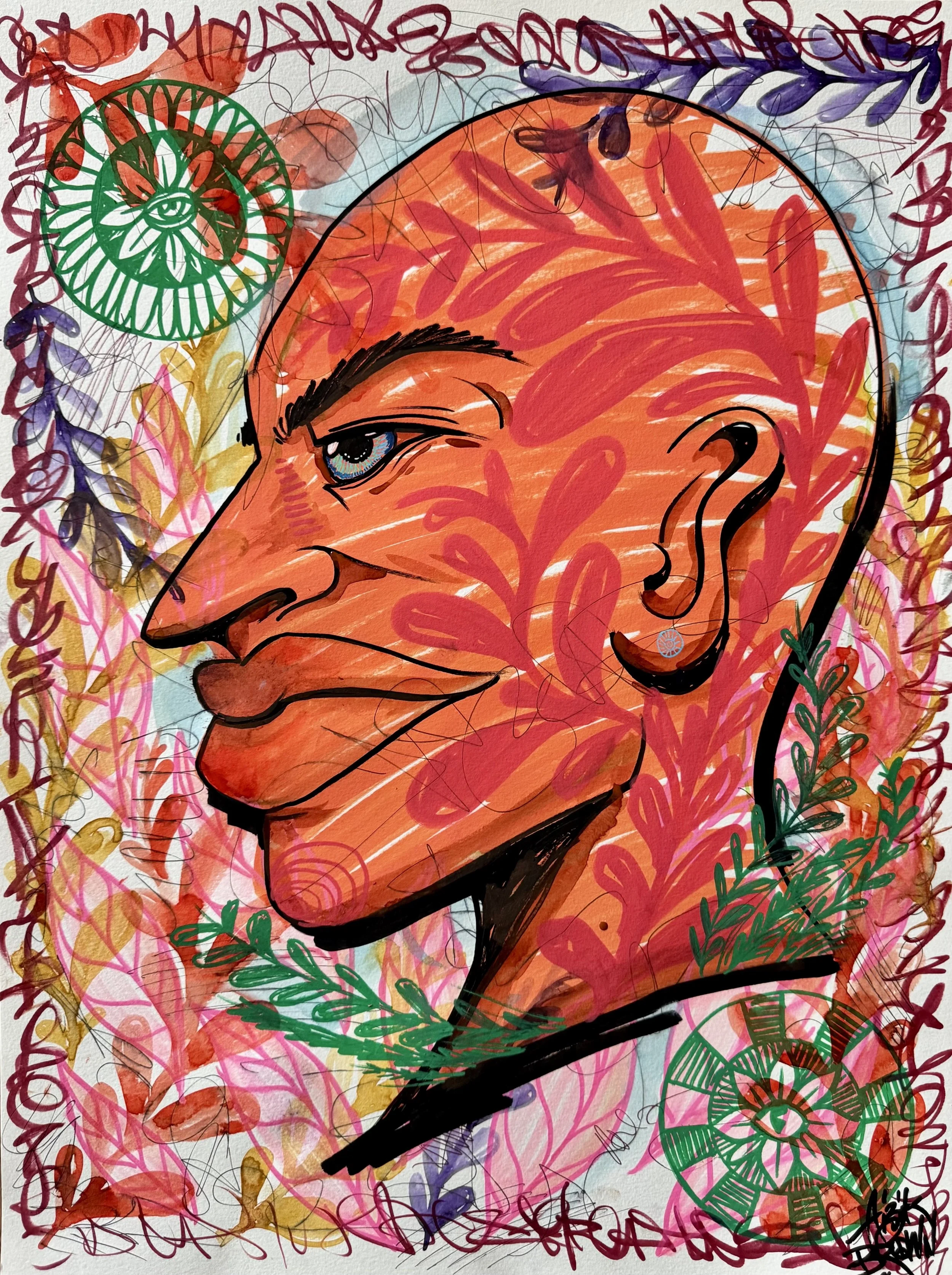 What You Lookin' At?, Mixed Media on Paper, 18" x 24", 2026