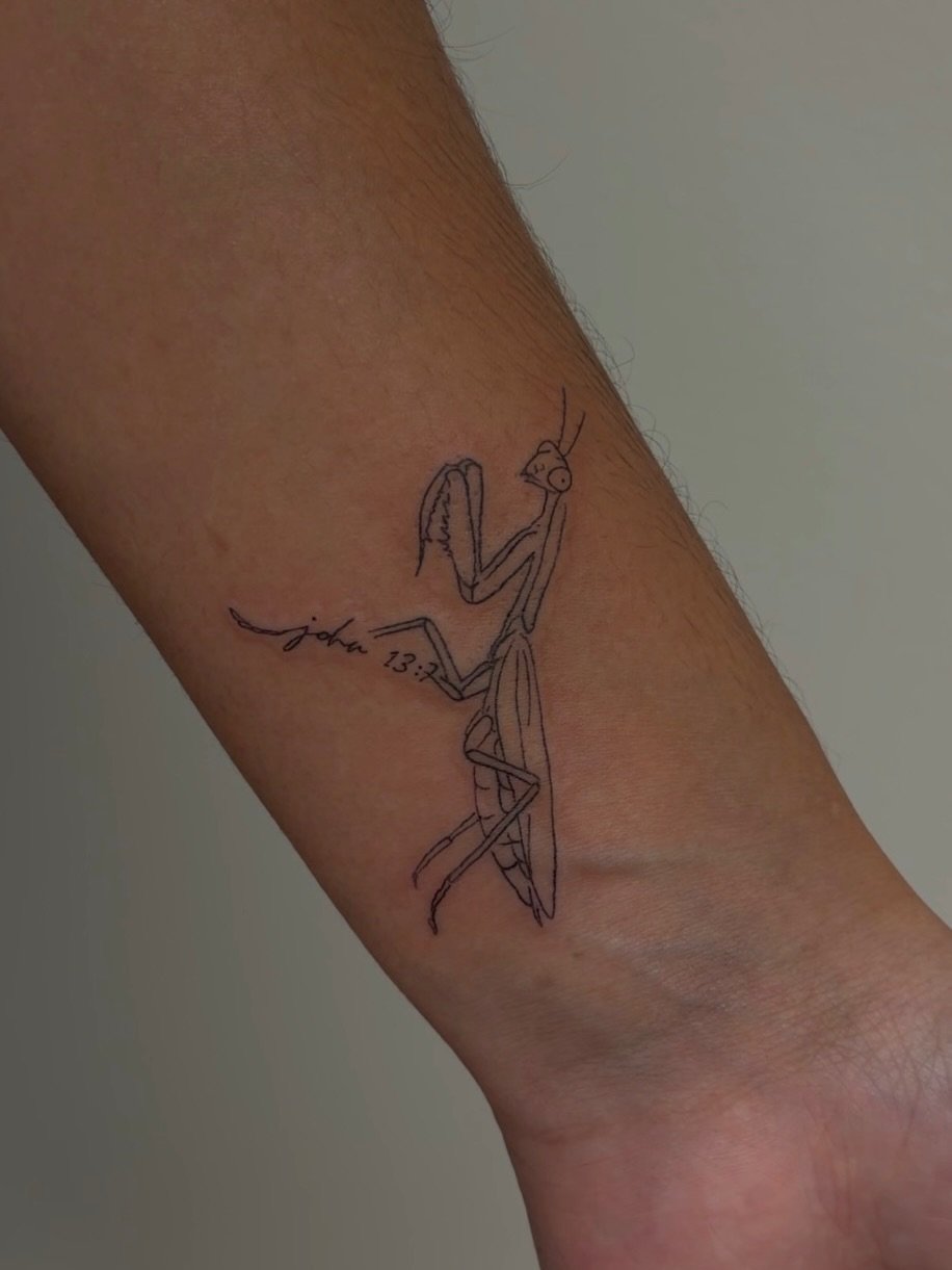 This praying mantis is a whole vibe 

Female tattoo artist. Ohio tattoo artist. Fineline tattoo.