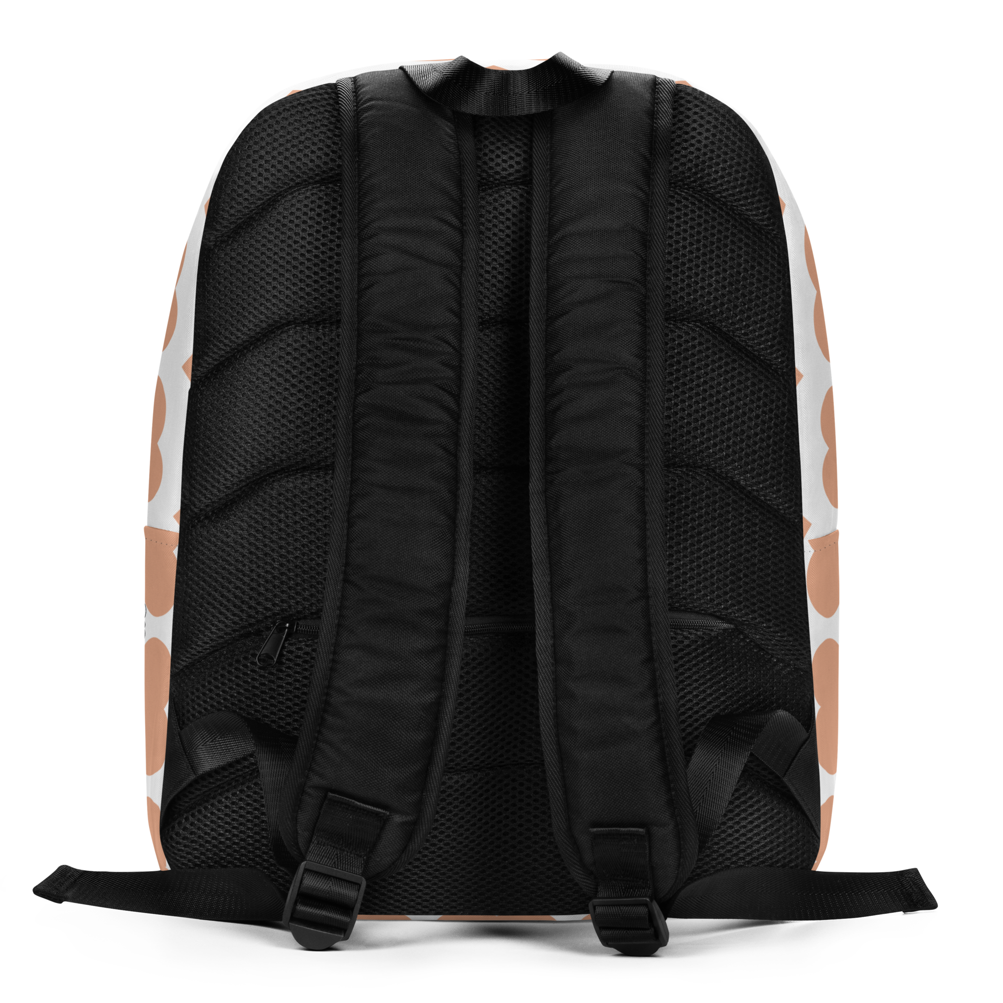 Sweet Sienna Pixie Backpack by Coco Pixies with a peach signature heart pattern and Black pixie character artwork