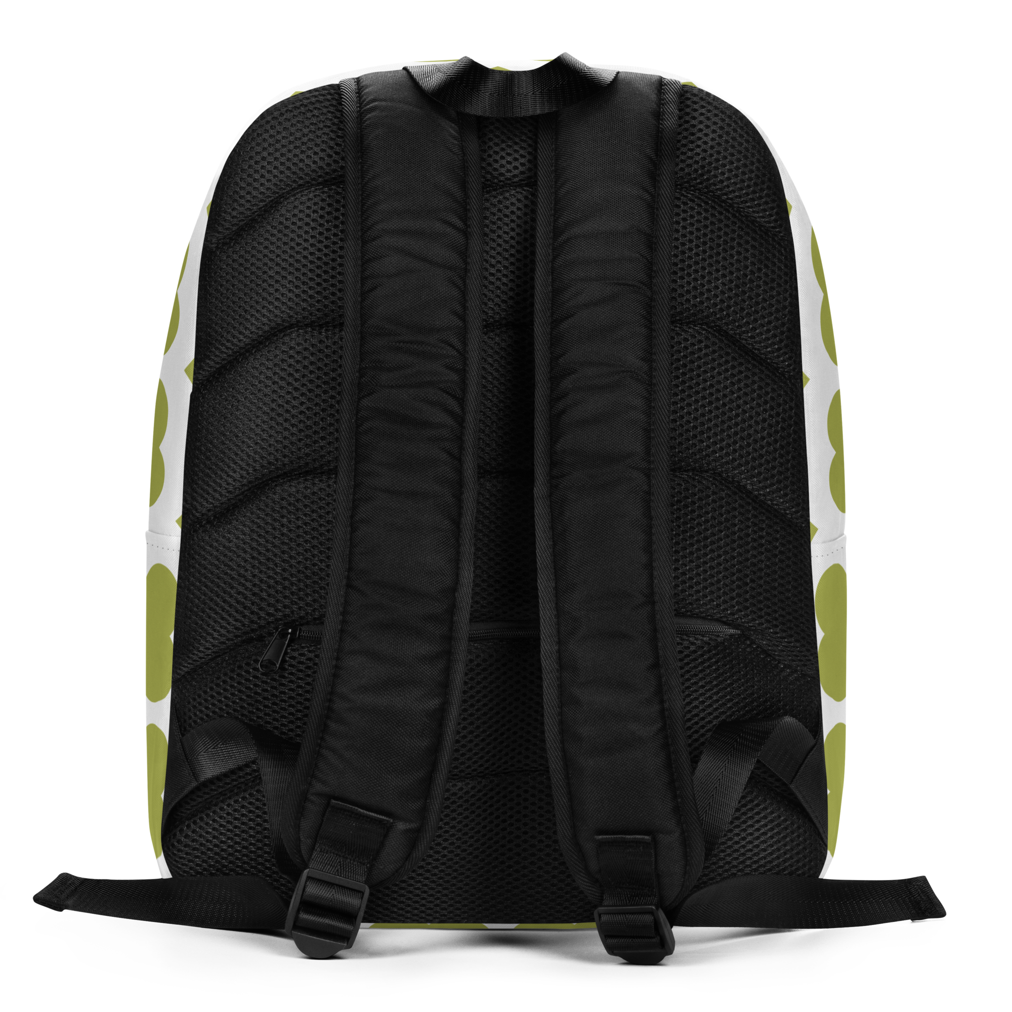 Cheerful Charlotte Pixie backpack featuring a Black girl pixie with green wings on the Coco Pixies signature heart pattern.