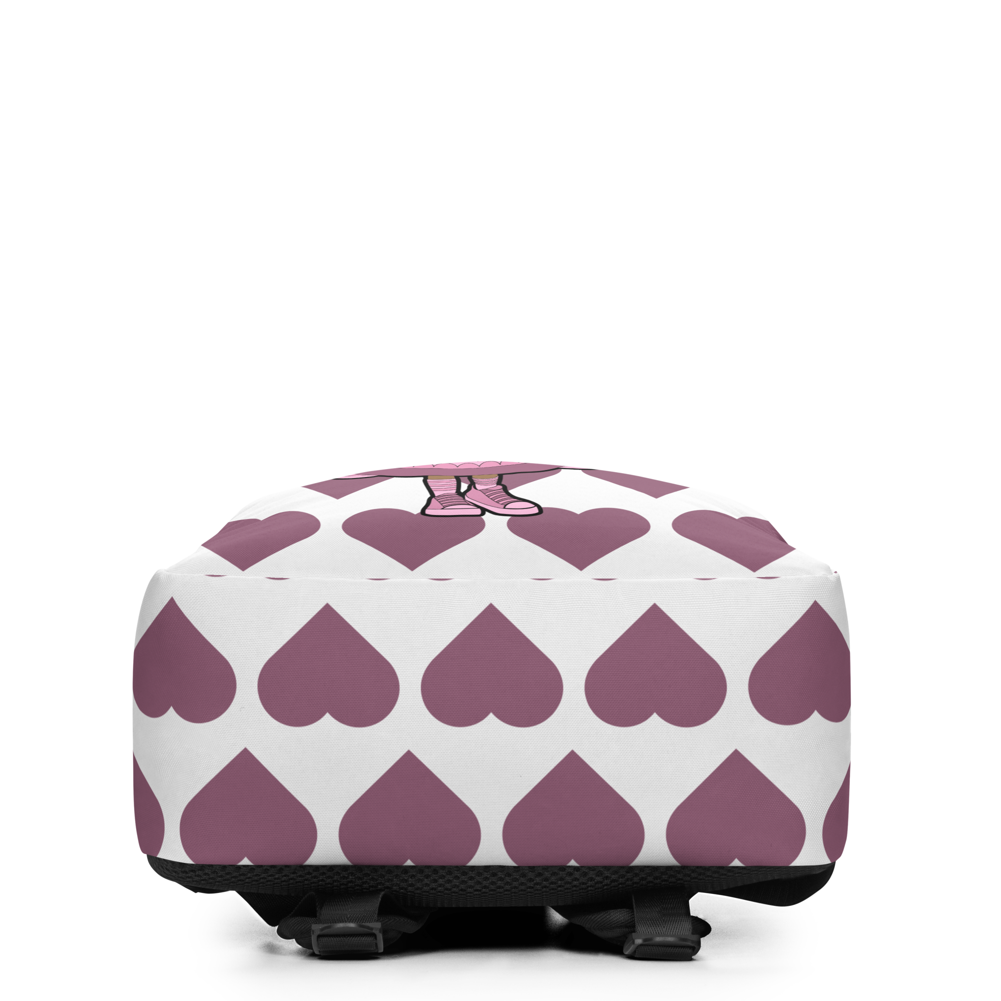 Darling Daphne character backpack by Coco Pixies with curly afro puff artwork and pink-and-mauve hearts.