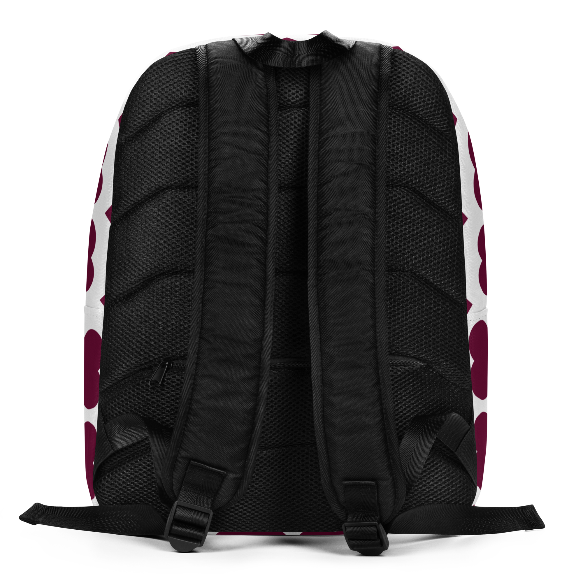 Happy Harper Pixie Backpack by Coco Pixies with a burgundy signature heart pattern and Black pixie character