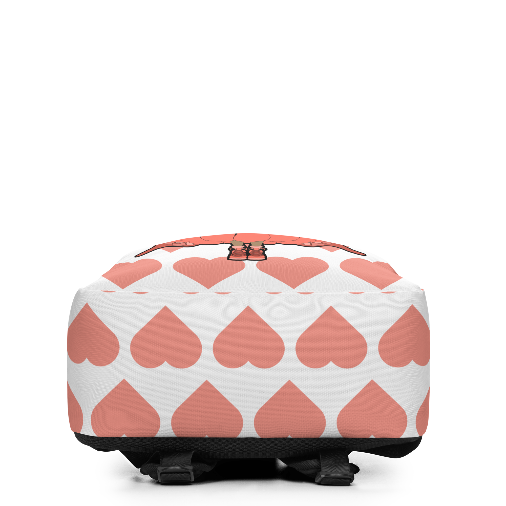 Lovely Layla Pixie Backpack by Coco Pixies with coral hearts, afro puffs, detailed wings and a white background