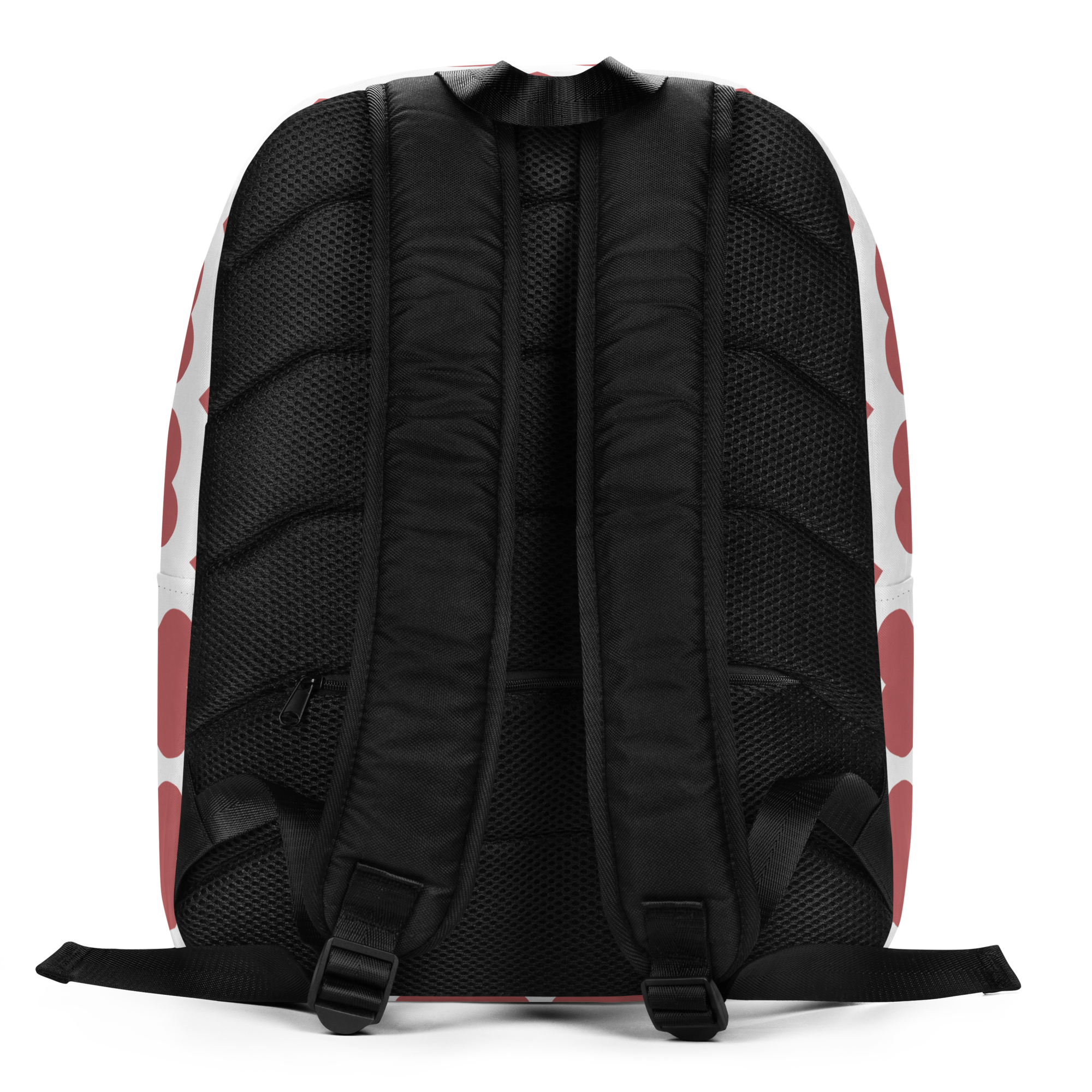 Radiant Ruby Backpack by Coco Pixies with a Black girl pixie, curly afro puffs and dusty rose heart pattern
