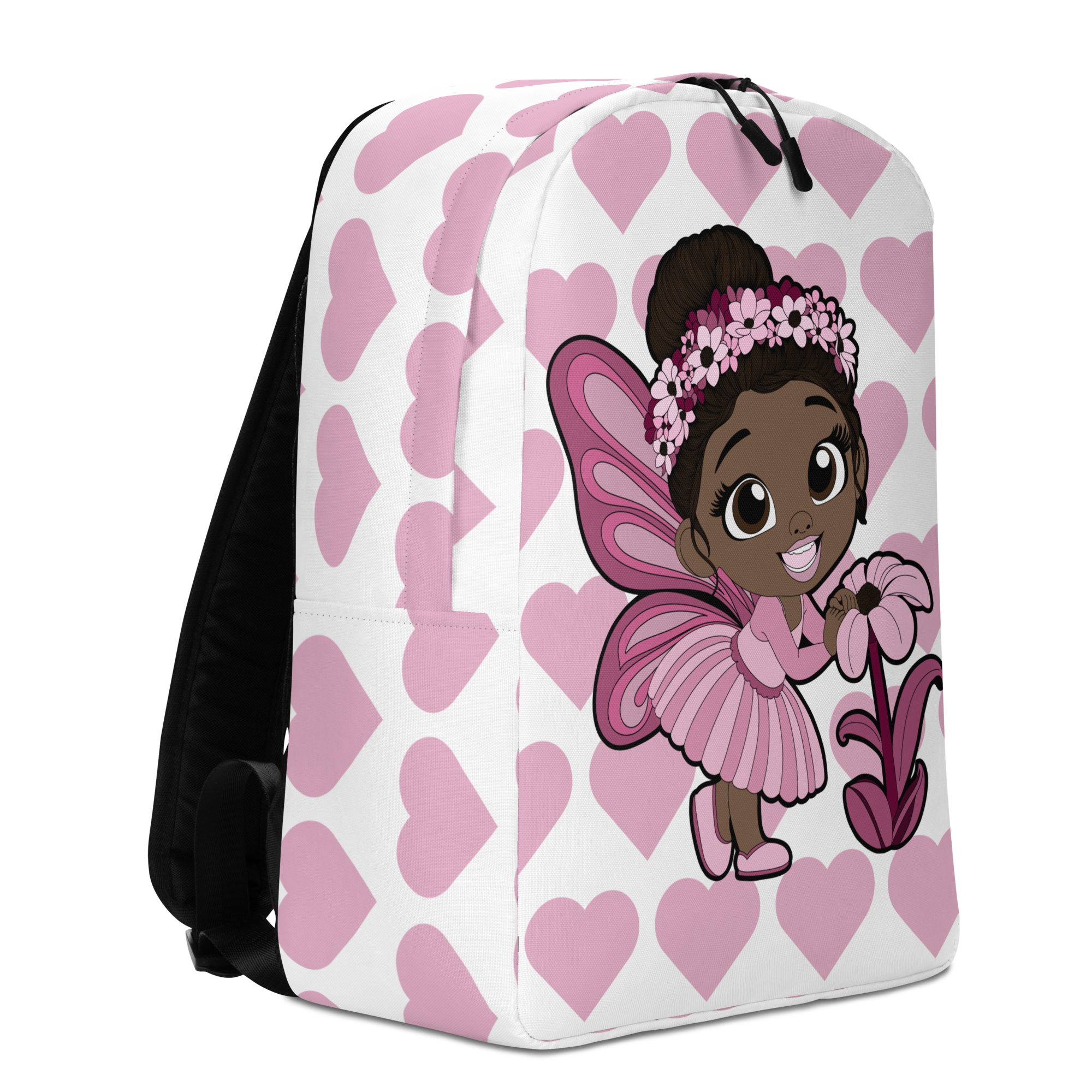 Tara Twinkle Pixie Backpack with Coco Pixies pink Signature Heart Pattern and floral character artwork