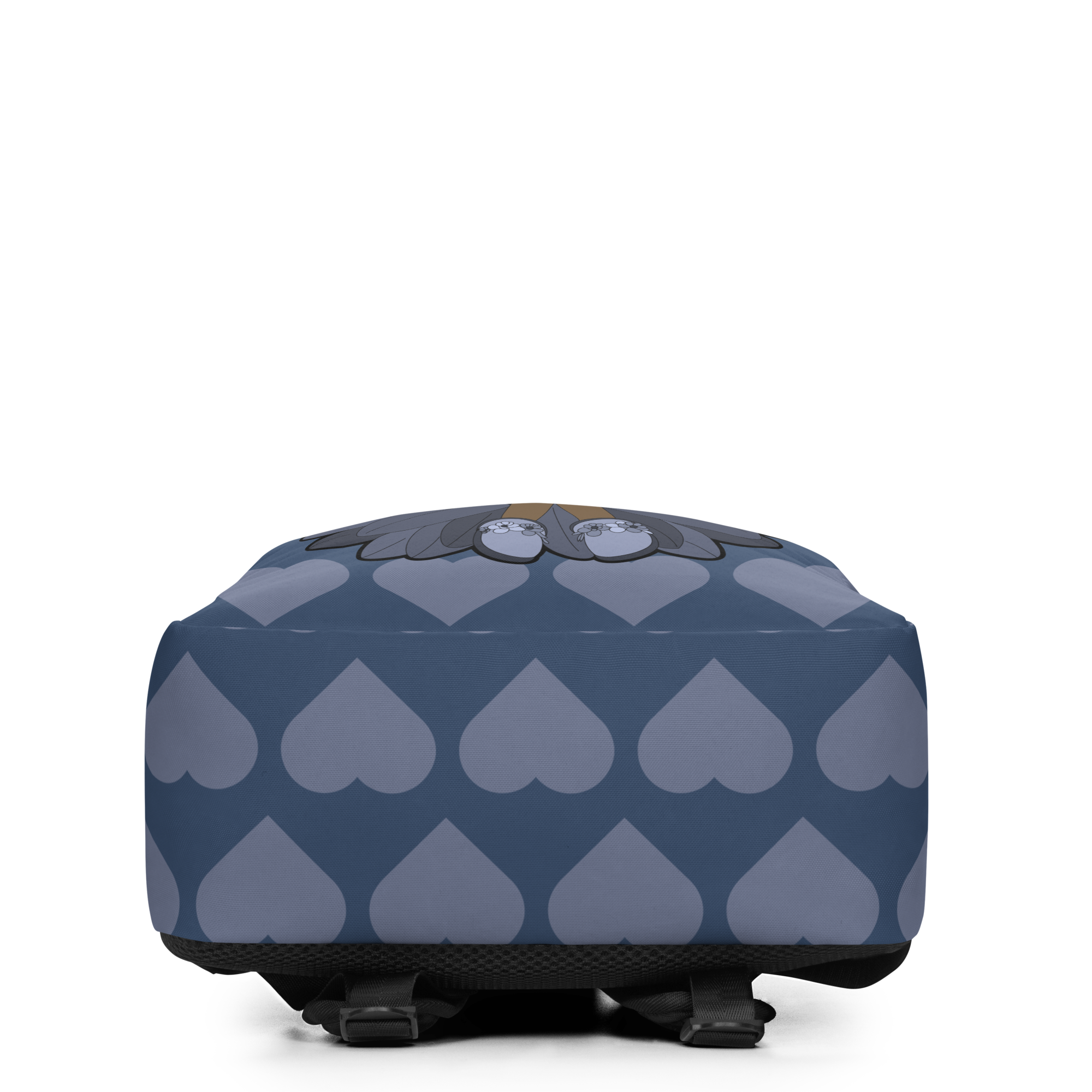Slate blue Coco Pixies backpack with Bubbly Brooke fairy, cupcake, gray wings, and afro puffs. Fun, bold, and perfect for magical girls.