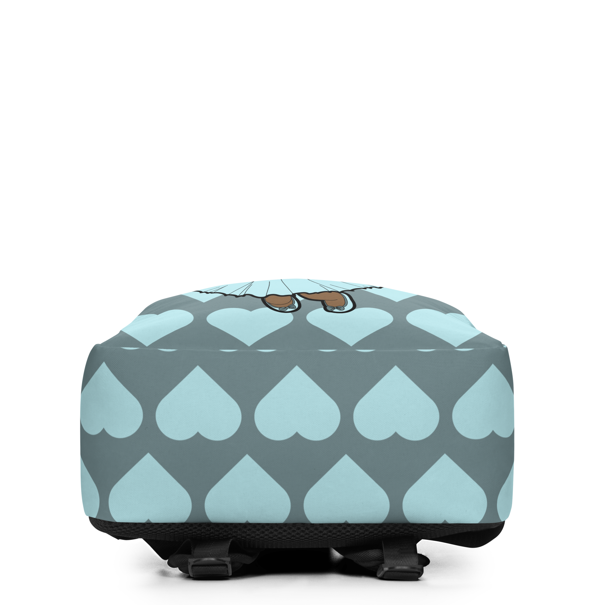 Coco Pixies Gleeful Grace girls backpack featuring a Black girl pixie and icy blue signature heart pattern