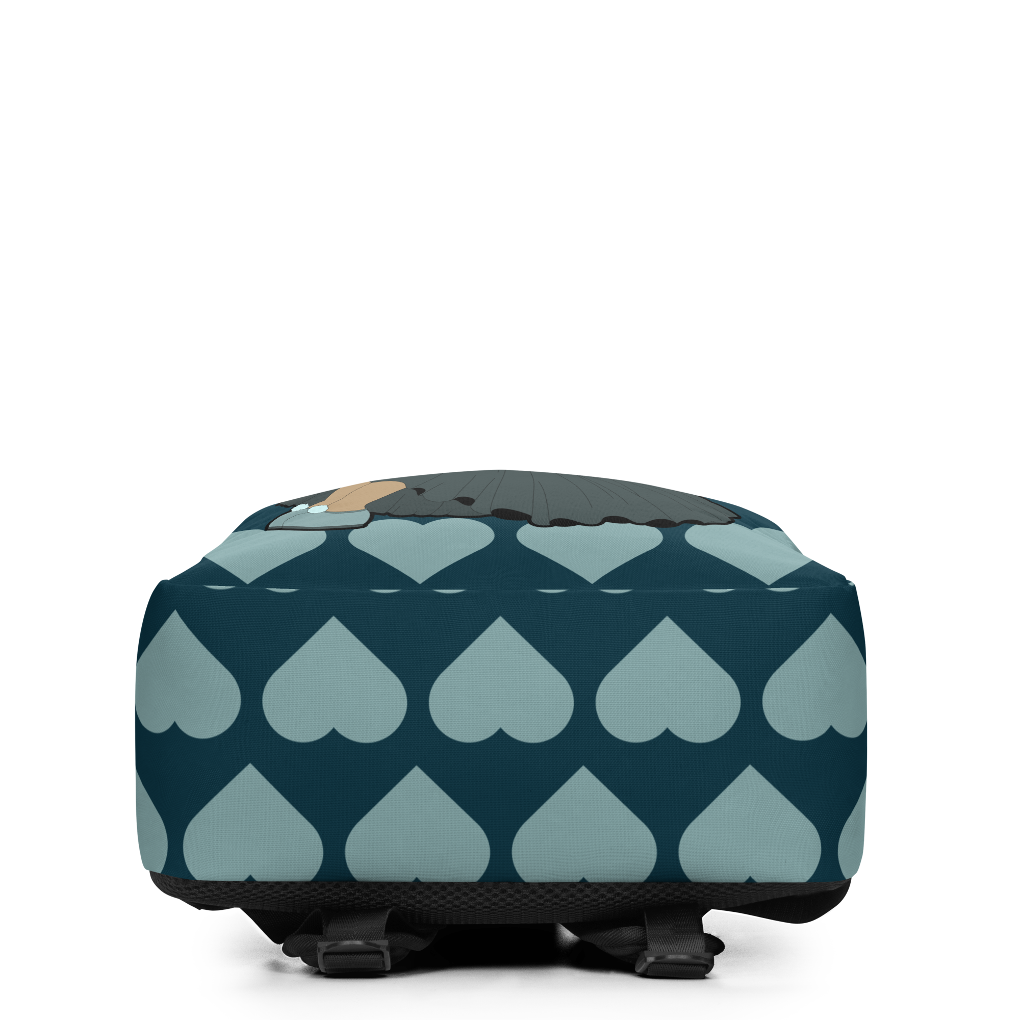 Pixie Piper Backpack by Coco Pixies with an aqua teal signature heart pattern and Black girl pixie artwork