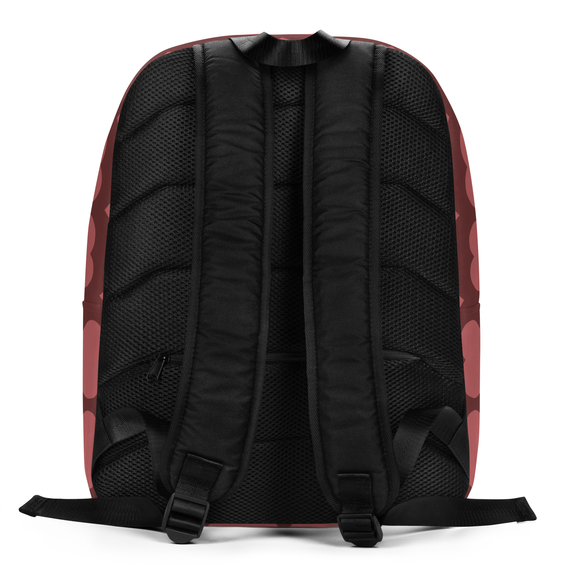 Radiant Ruby Backpack by Coco Pixies featuring a Black girl pixie with afro puffs and burgundy heart pattern