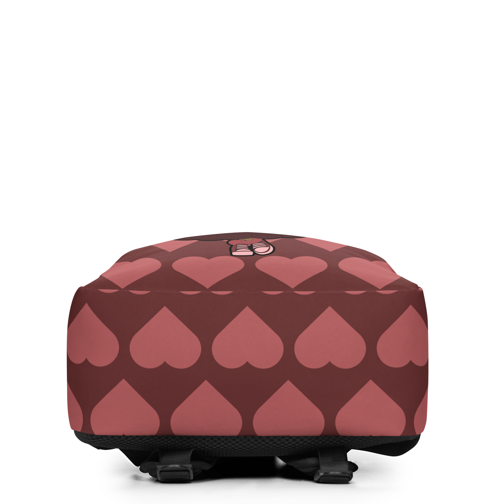 Radiant Ruby Backpack by Coco Pixies featuring a Black girl pixie with afro puffs and burgundy heart pattern