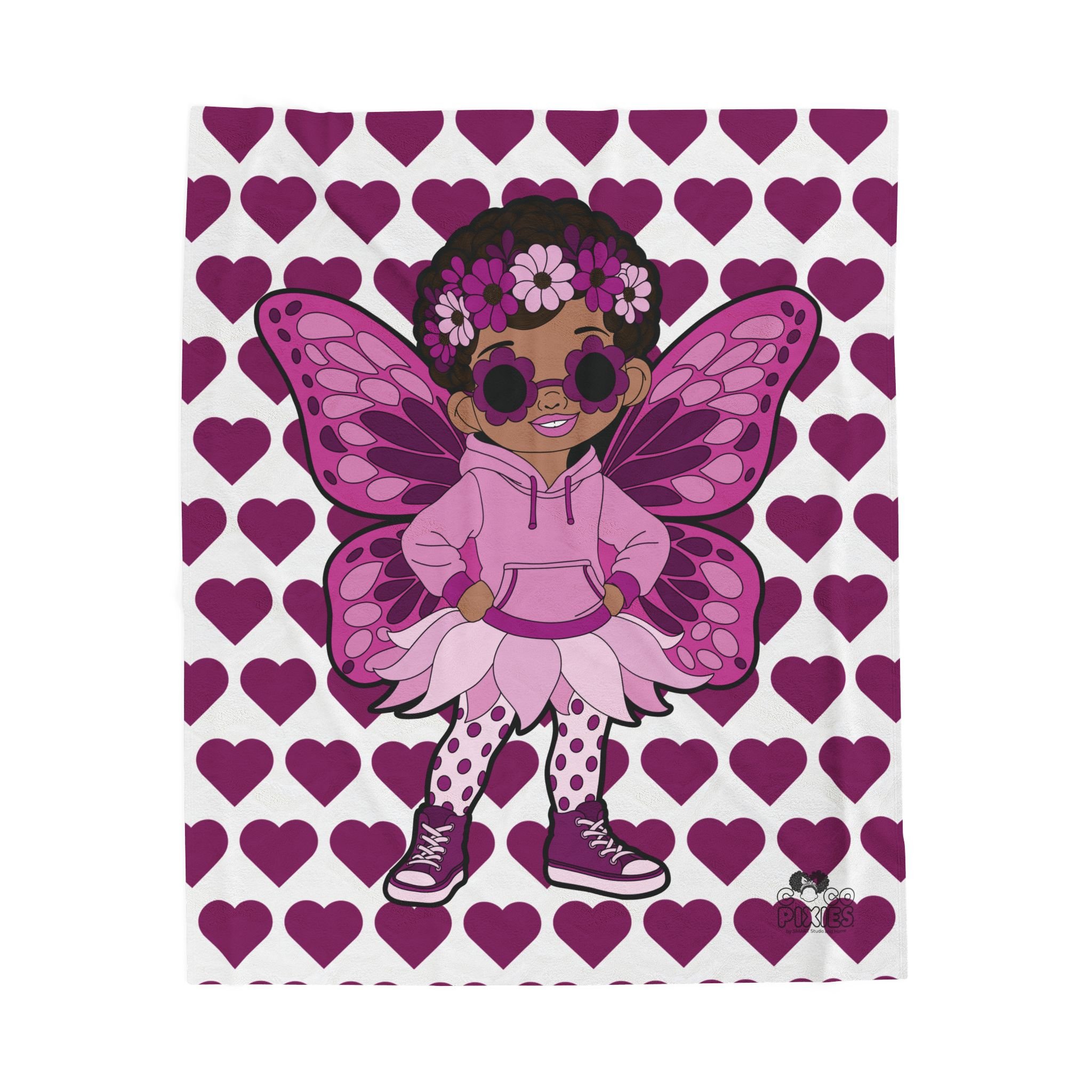 Teonna Twinklepuff Pixie Velveteen Plush Blanket - Coco Pixies Signature Heart Pattern Throw, 50" x 60"