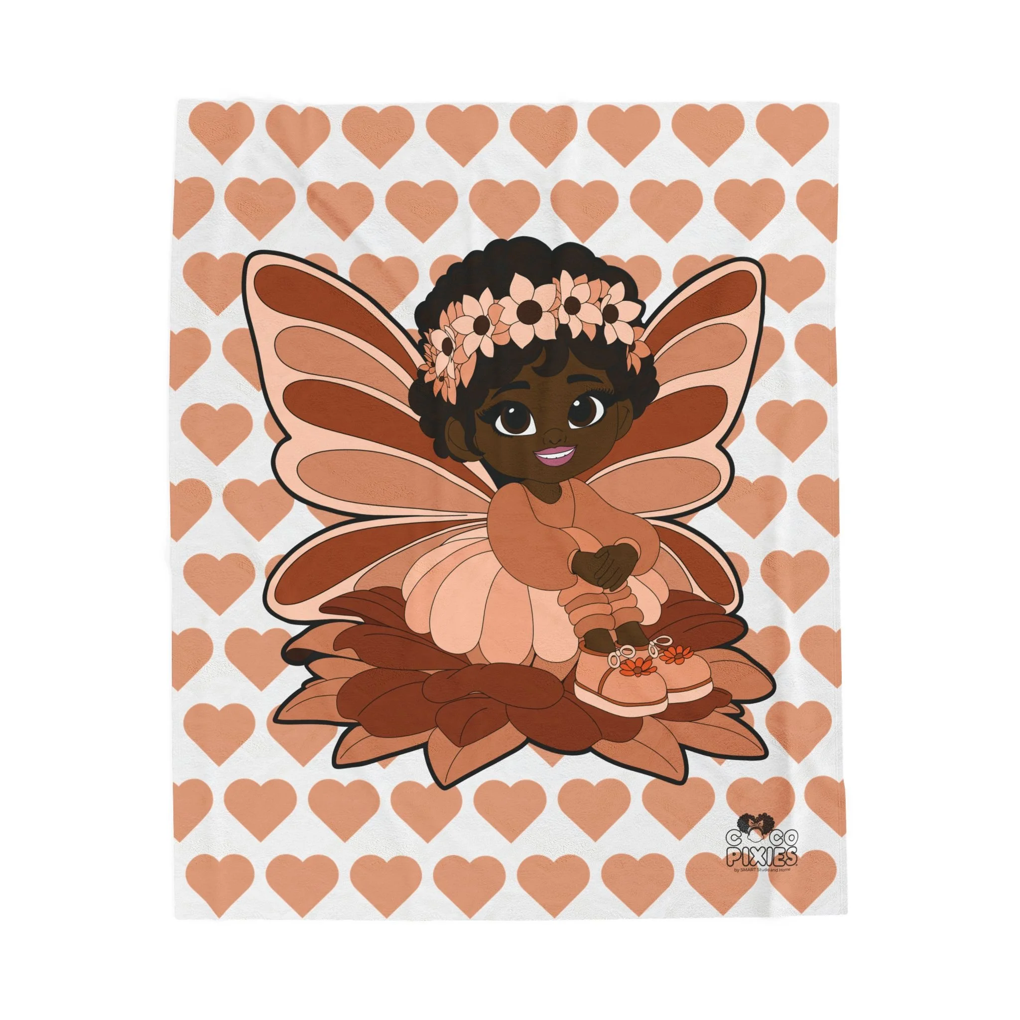 Sweet Sienna Pixie Velveteen Plush Blanket - Coco Pixies Signature Heart Pattern Throw, 50" x 60"