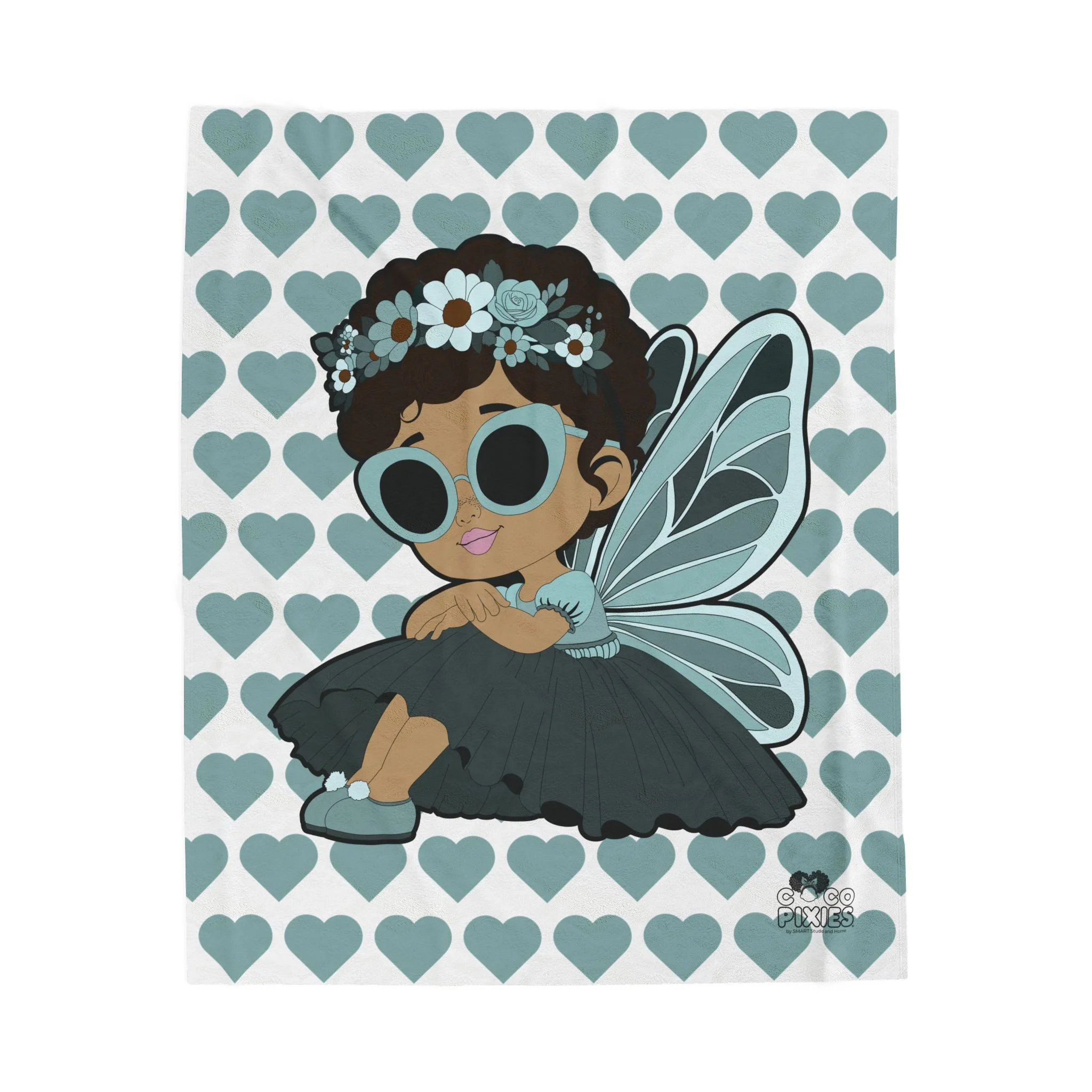 Pixie Piper Pixie Velveteen Plush Blanket - Coco Pixies Signature Heart Pattern Throw, 50" x 60"
