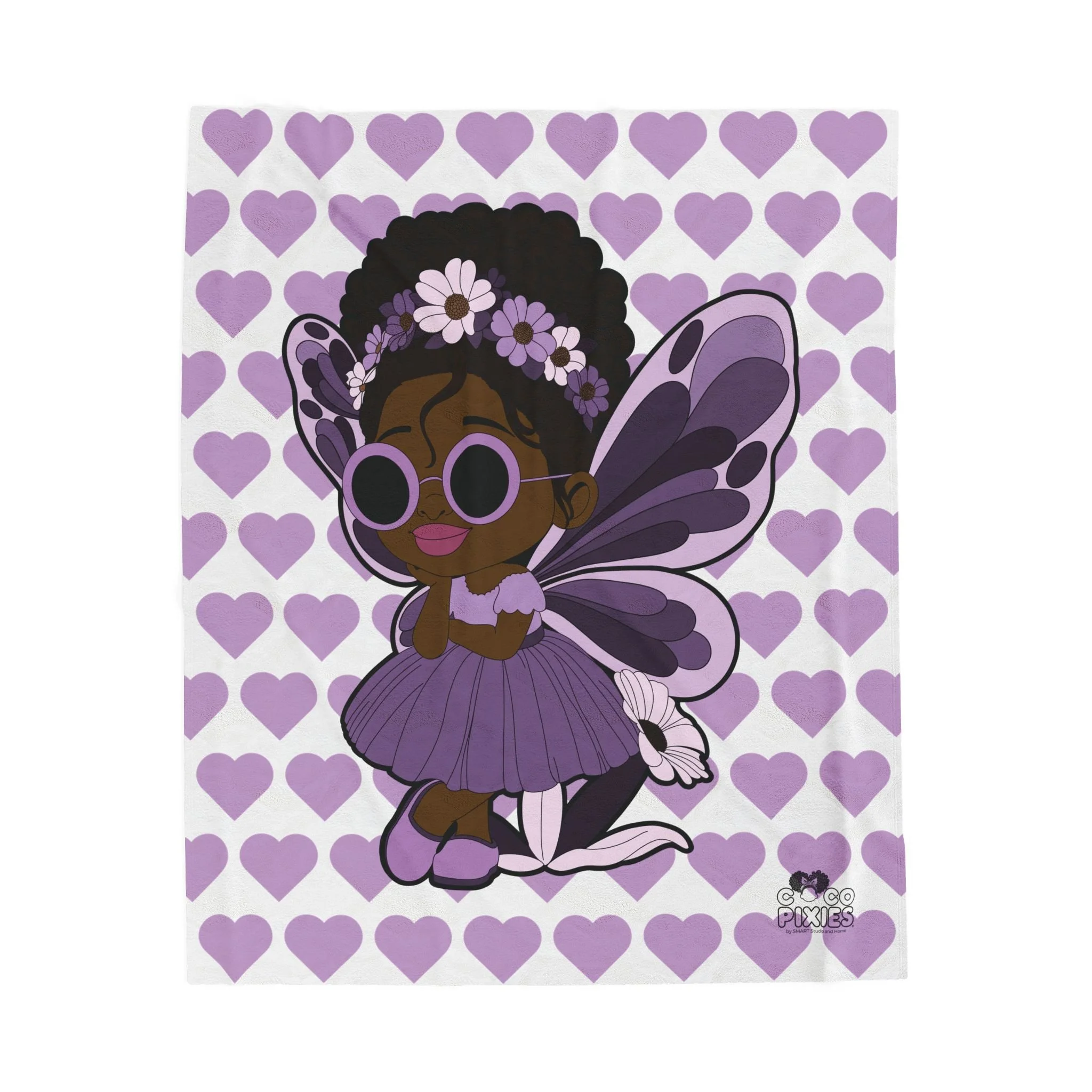 Marvelous Mia Pixie Velveteen Plush Blanket - Coco Pixies Signature Heart Pattern Throw, 50" x 60"