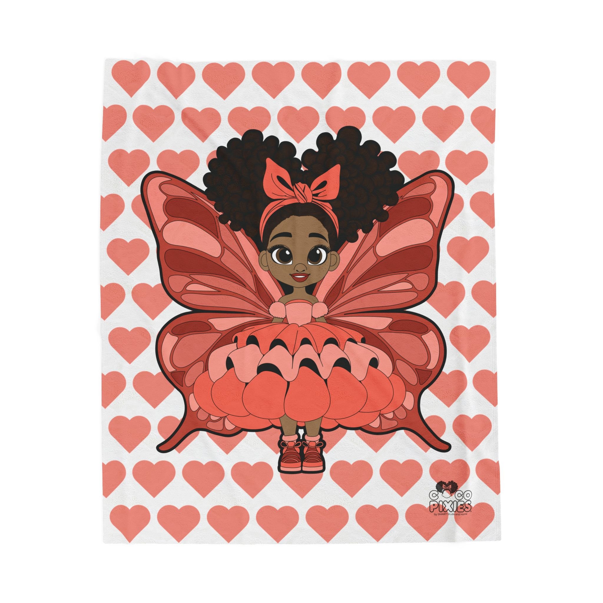 Lovely Layla Pixie Velveteen Plush Blanket - Coco Pixies Signature Heart Pattern Throw, 50" x 60"
