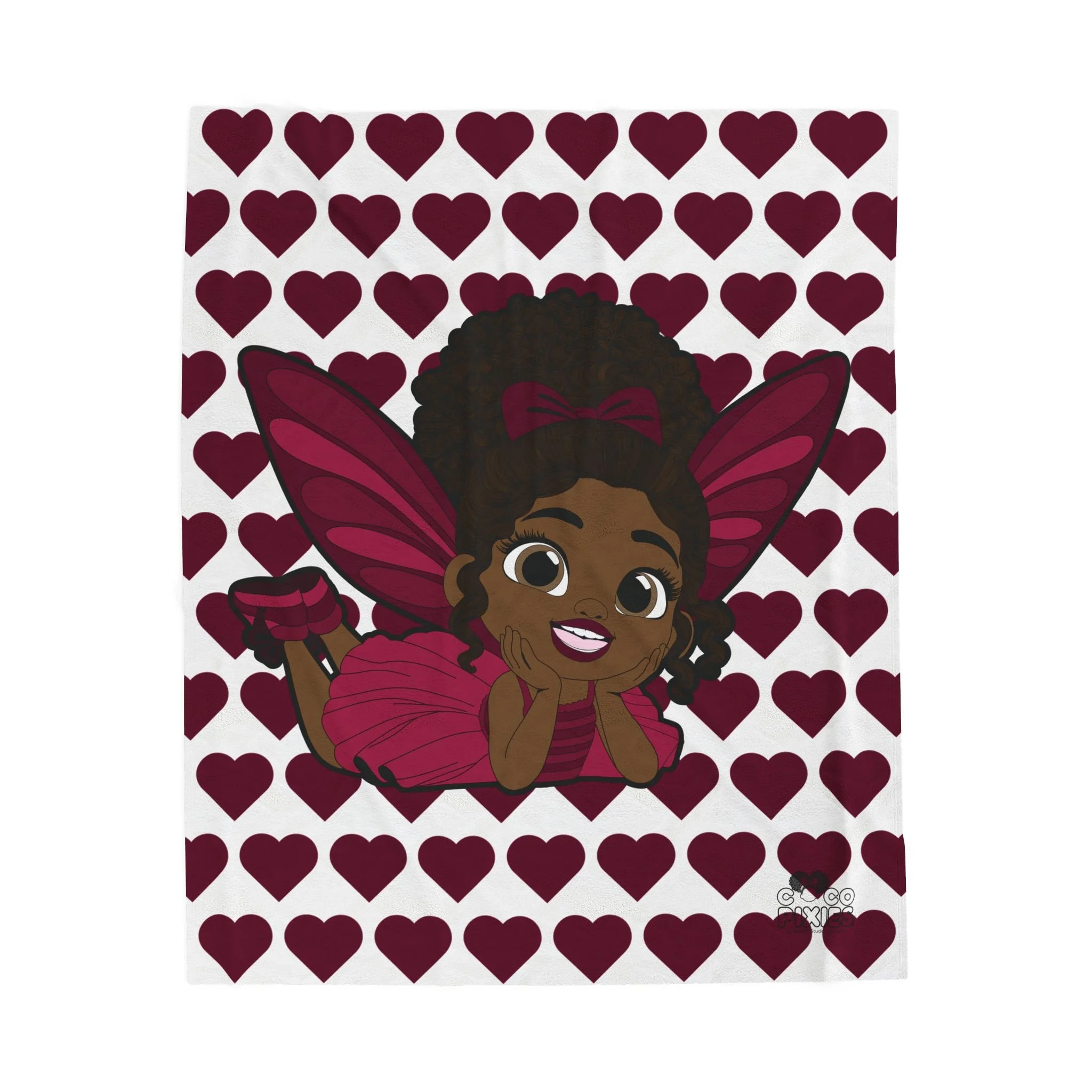 Happy Harper Pixie Velveteen Plush Blanket - Coco Pixies Signature Heart Pattern Throw, 50" x 60"