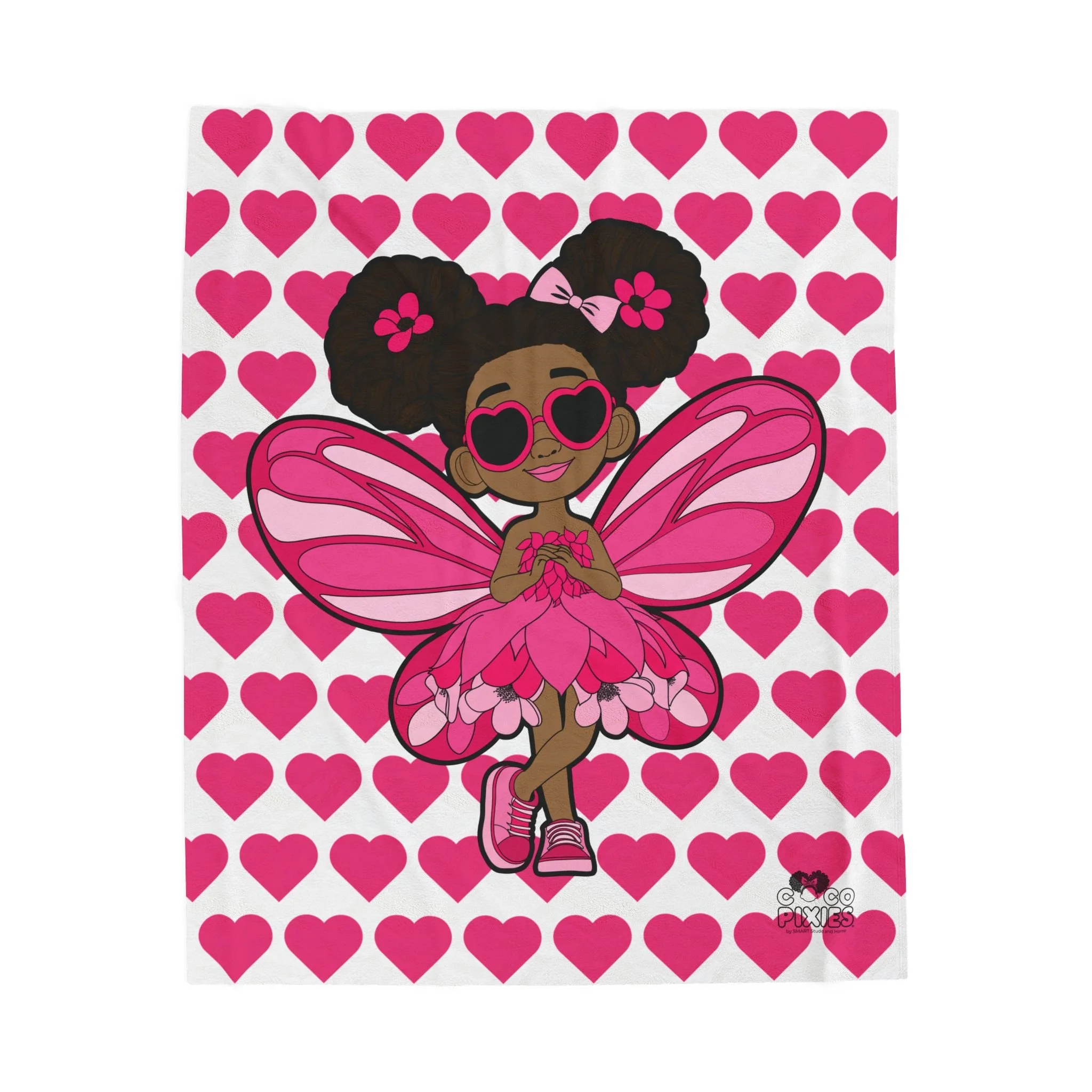Glitzy Gracelynn Pixie Velveteen Plush Blanket - Coco Pixies Signature Heart Pattern Throw, 50" x 60"
