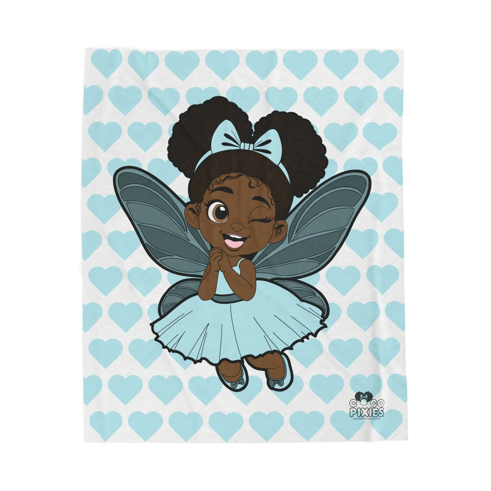 Gleeful Grace Pixie Velveteen Plush Blanket -Coco Pixies Signature Heart Pattern Throw, 50" x 60"