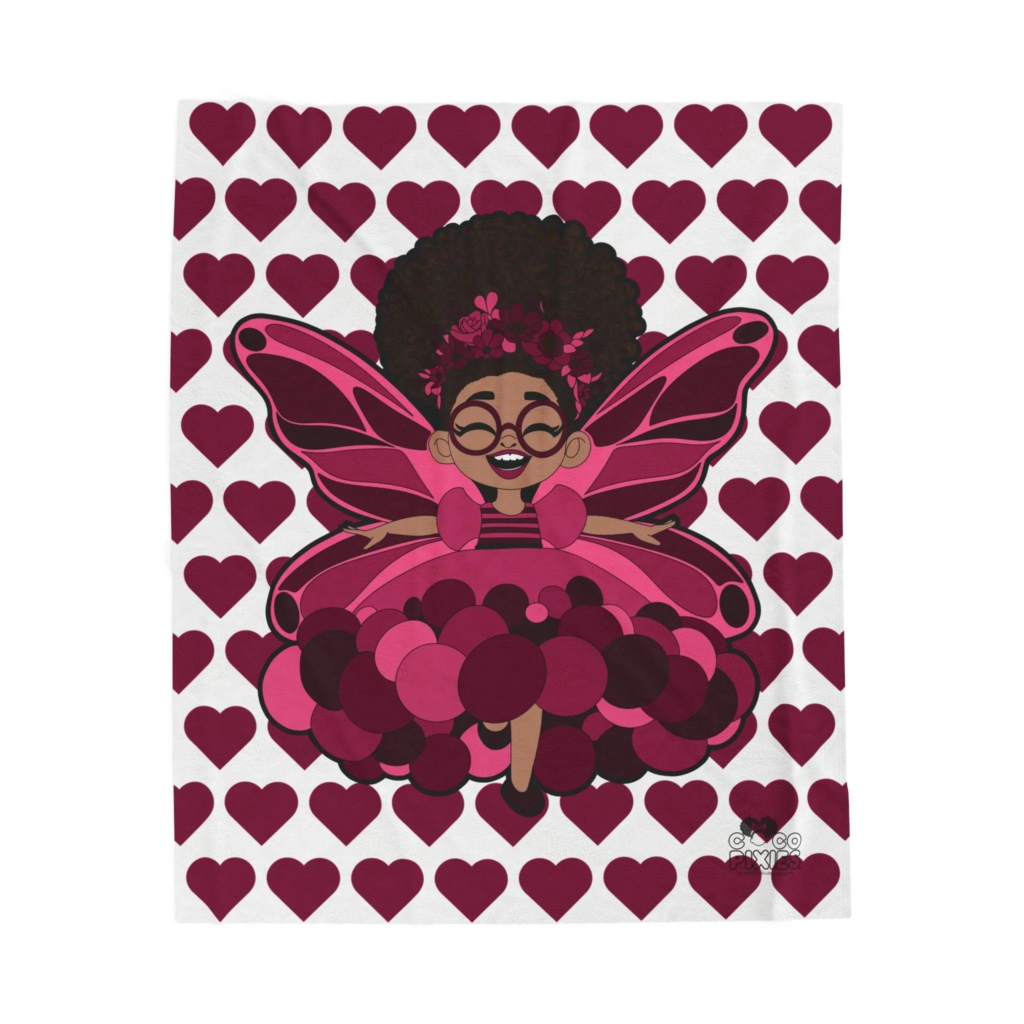 Delightful Daisy Pixie Velveteen Plush Blanket - Coco Pixies Signature Heart Pattern Throw, 50" x 60"