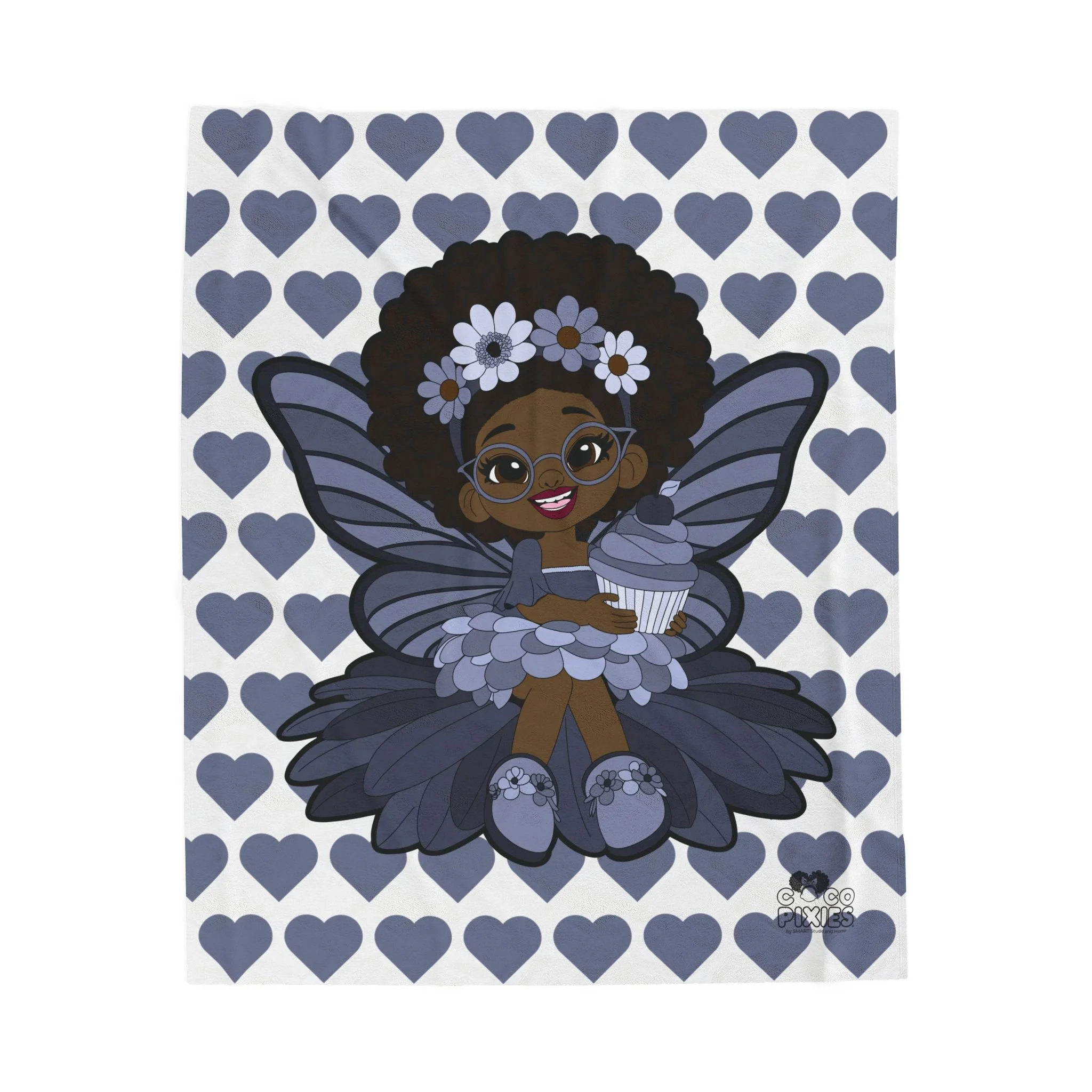 Bubbly Brooke Pixie Velveteen Plush Blanket -Coco Pixies Signature Heart Pattern Throw, 50" x 60"