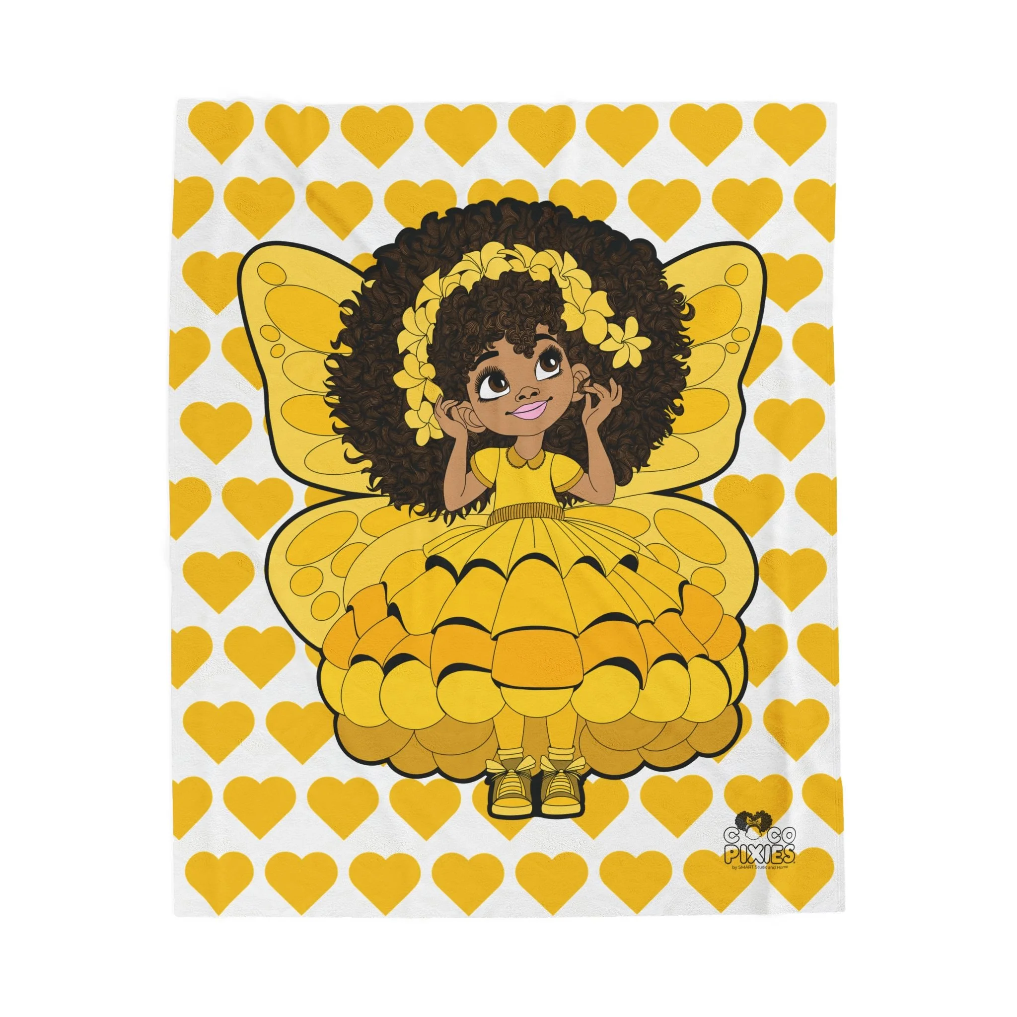 Blissful Brandie Pixie Velveteen Plush Blanket - Coco Pixies Signature Heart Pattern Throw, 50" x 60"