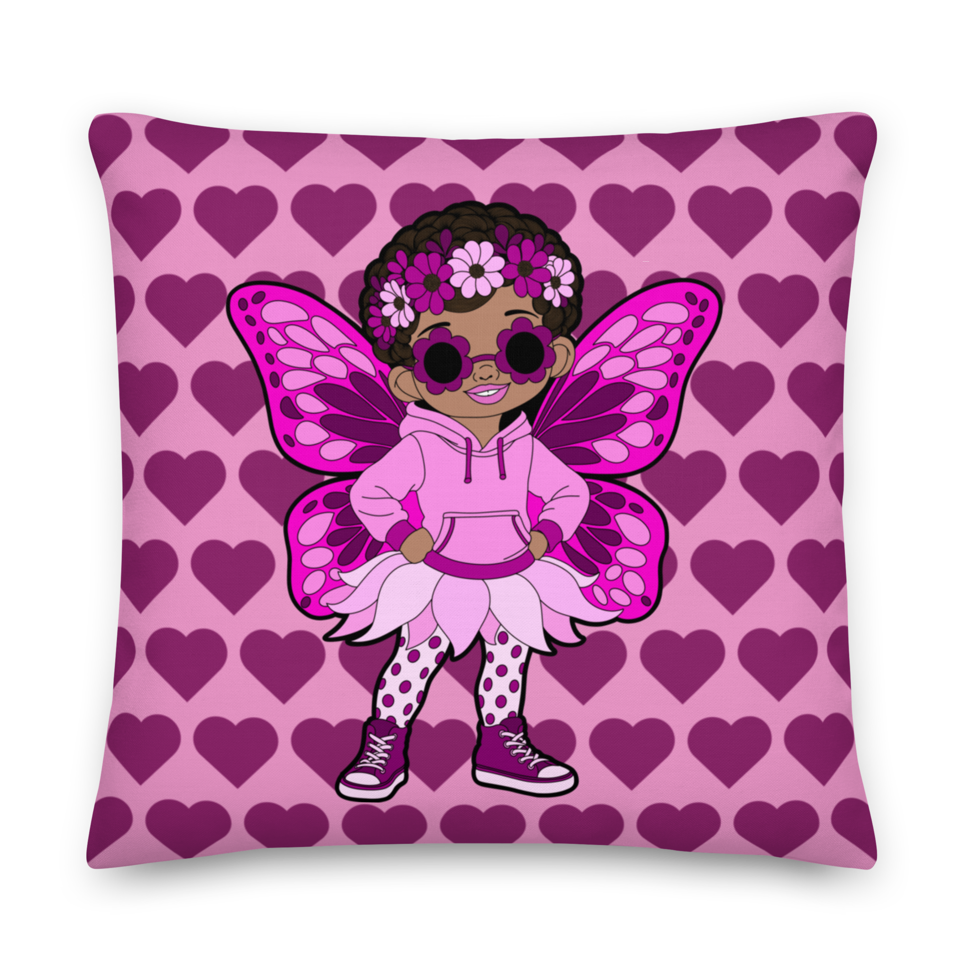 Teonna Twinklepuff Pixie Heart Throw Pillow – Coco Pixies Berry Signature Heart Pattern Decorative Accent Pillow, 22" x 22"