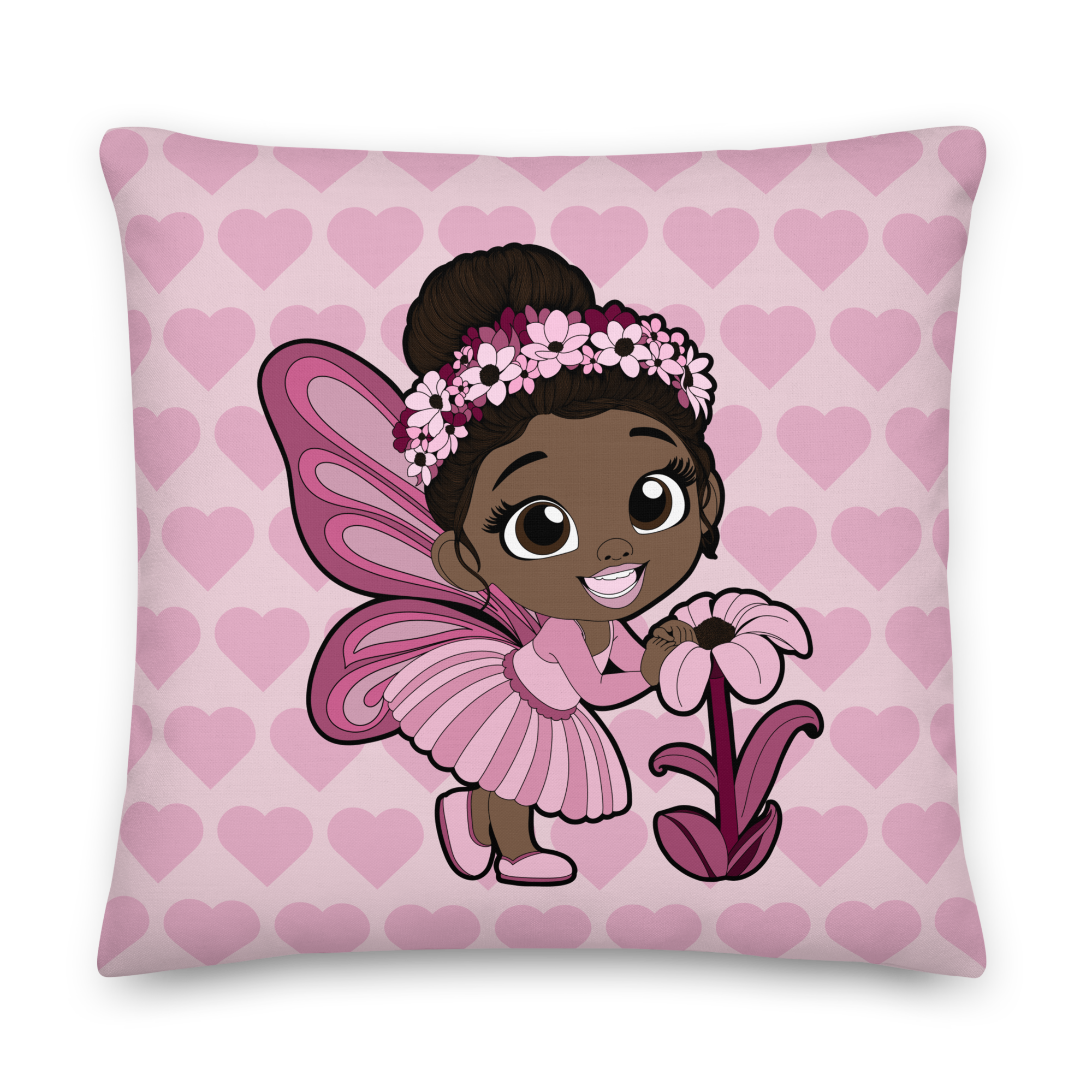 Tara Twinkle Pixie Throw Pillow - Coco Pixies Blush Pink Signature Heart Pattern Decorative Accent Pillow, 22" x 22"