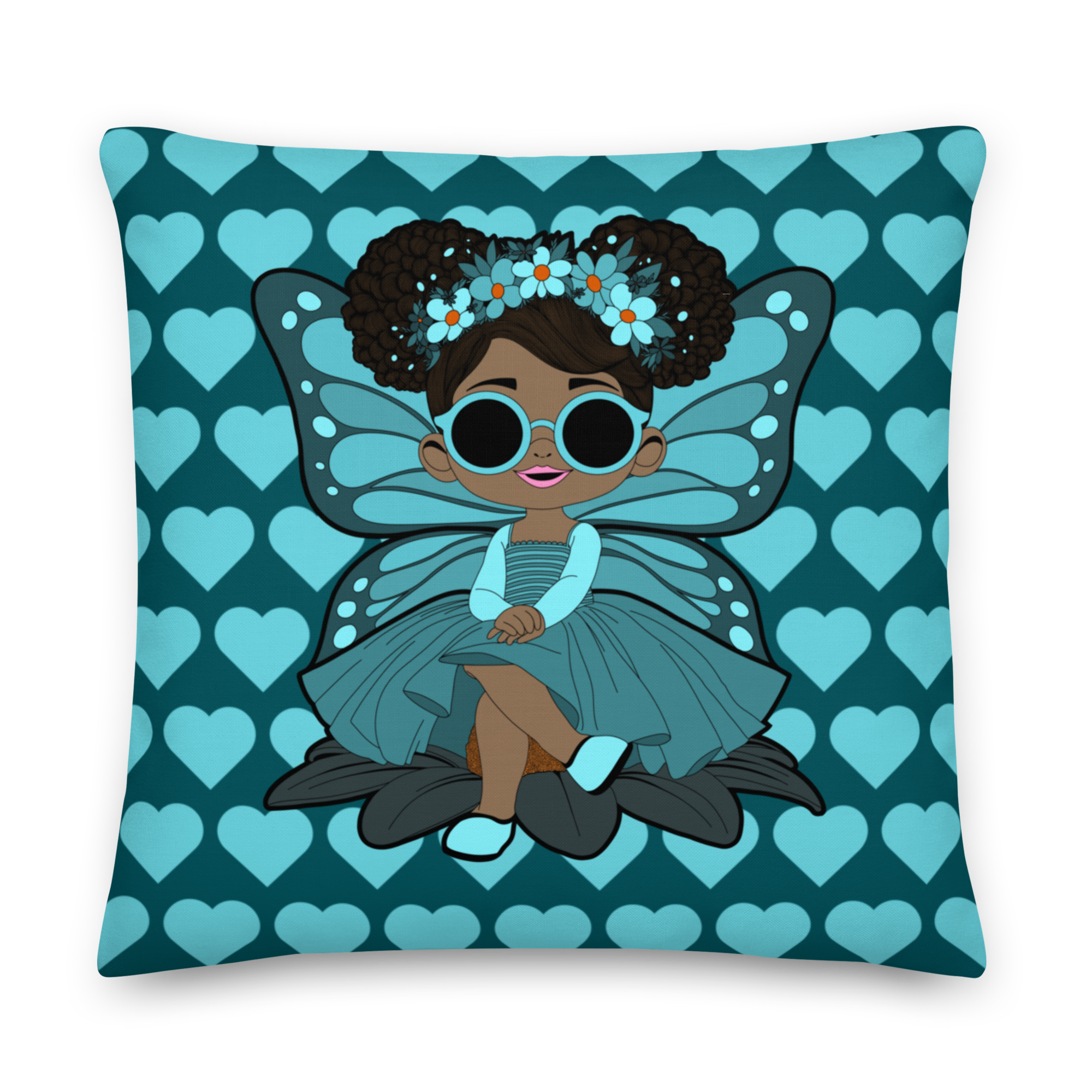 Sassy Sammy Pixie  Heart Throw Pillow - Coco Pixies Deep Teal Signature Heart Pattern Decorative Accent Pillow, 22" x 22"