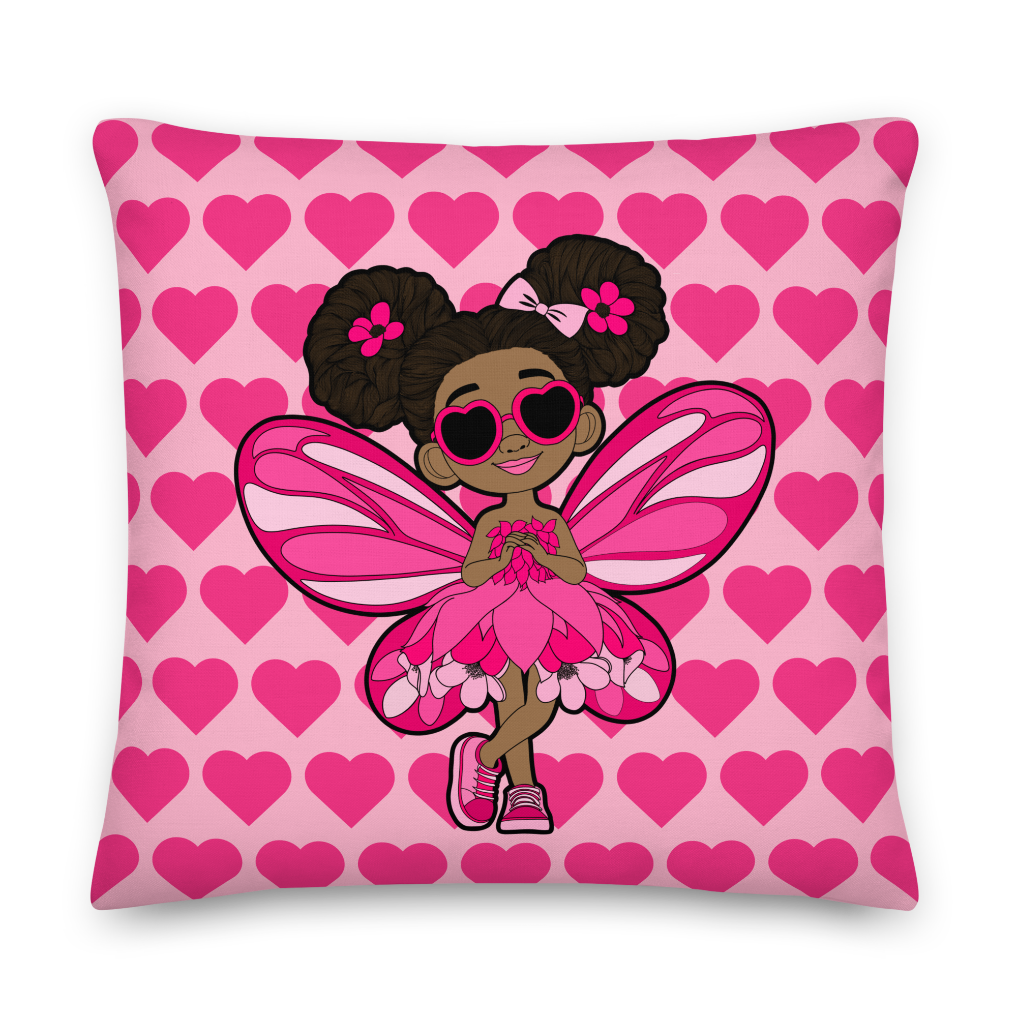 Glitzy Gracelynn Pixie Throw Pillow – Coco Pixies Bubblegum Pink Signature Heart Pattern Decorative Accent Pillow, 22" x 22"