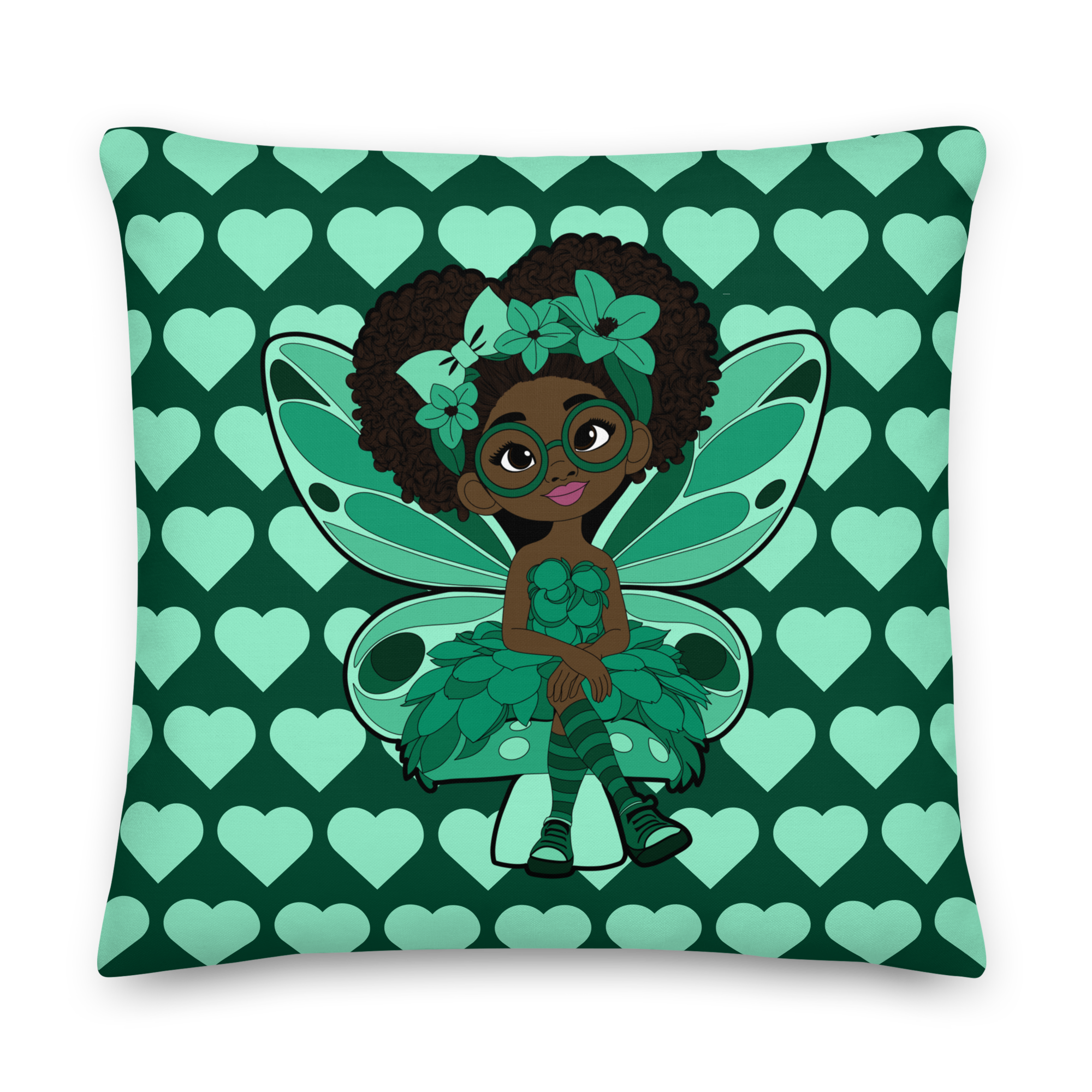 Brilliant Bailey Pixie Heart Throw Pillow – Coco Pixies Emerald Green Signature Heart Pattern Decorative Accent Pillow, 22" x 22"