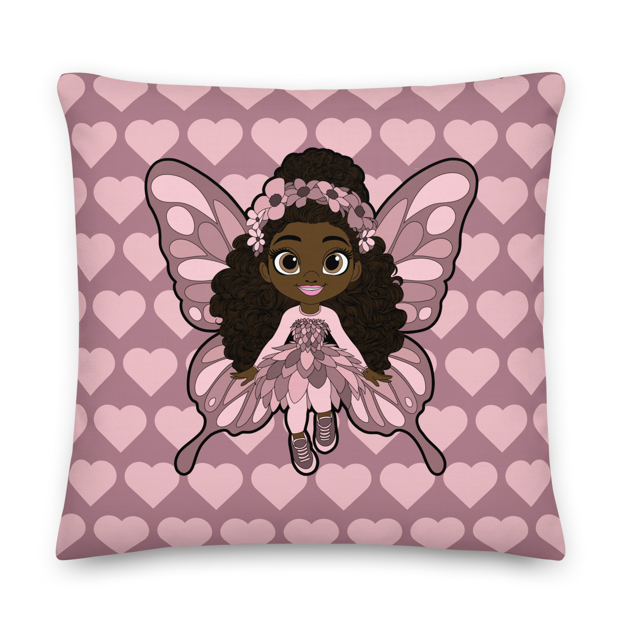 Penelope Pixie Heart Throw Pillow - Coco Pixies Dusty Rose Signature Heart Pattern Decorative Accent Pillow, 22" x 22"