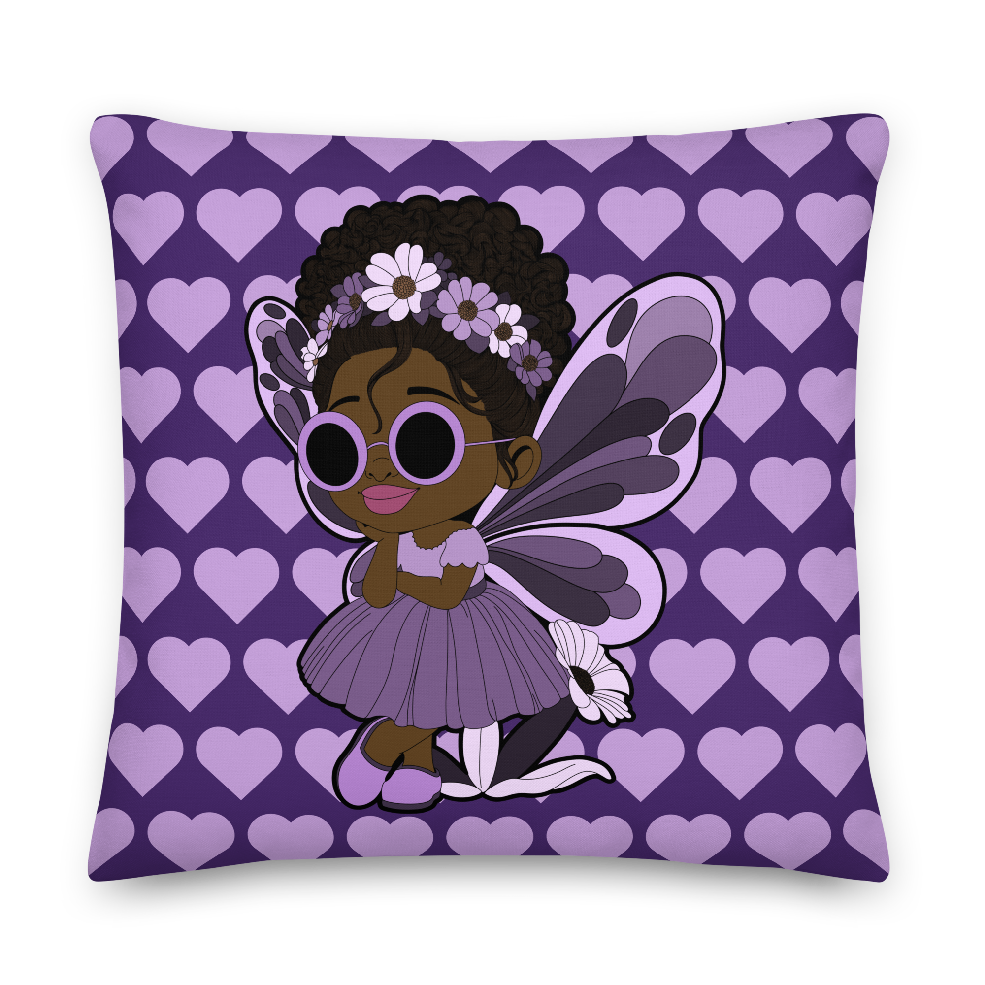 Marvelous Mia Pixie Heart Throw Pillow - Coco Pixies Purple Signature Heart Pattern Decorative Accent Pillow, 22" x 22"