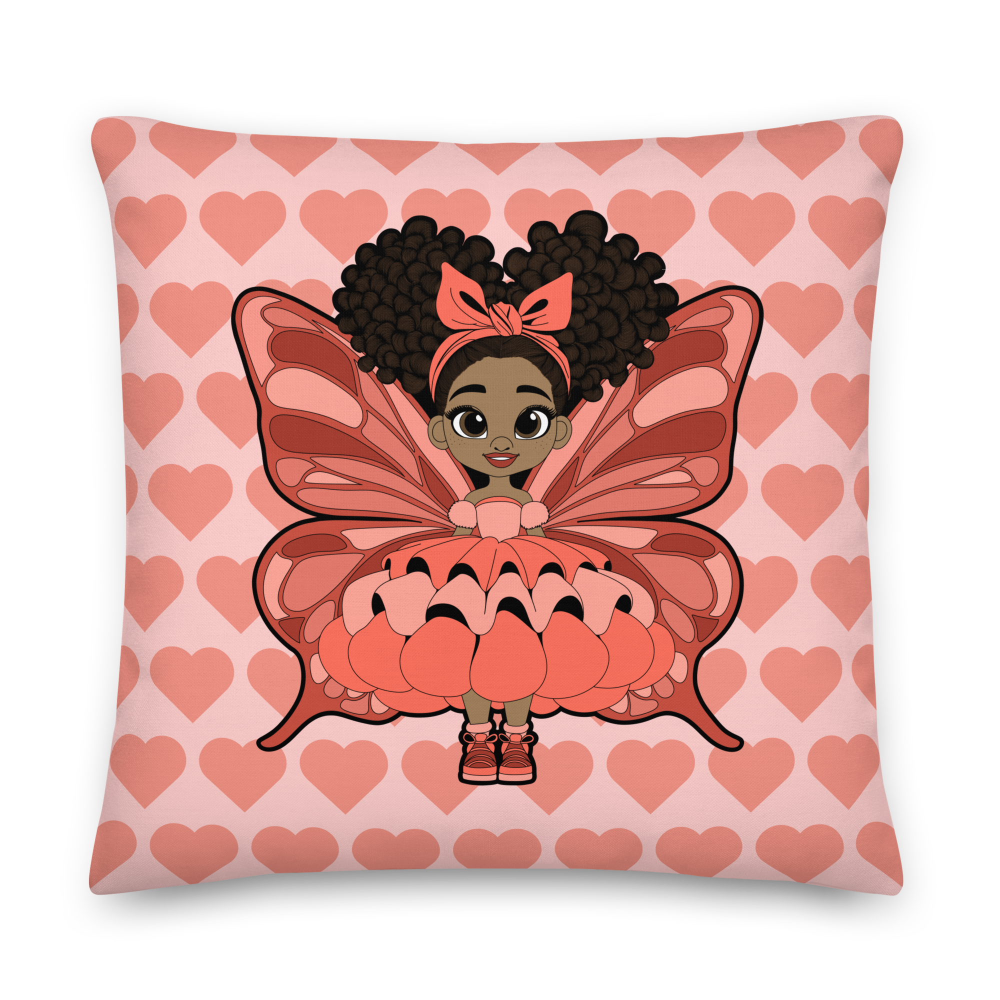 Lovely Layla Pixie Heart Throw Pillow - Coco Pixies Coral Signature Heart Pattern Decorative Accent Pillow, 22" x 22"