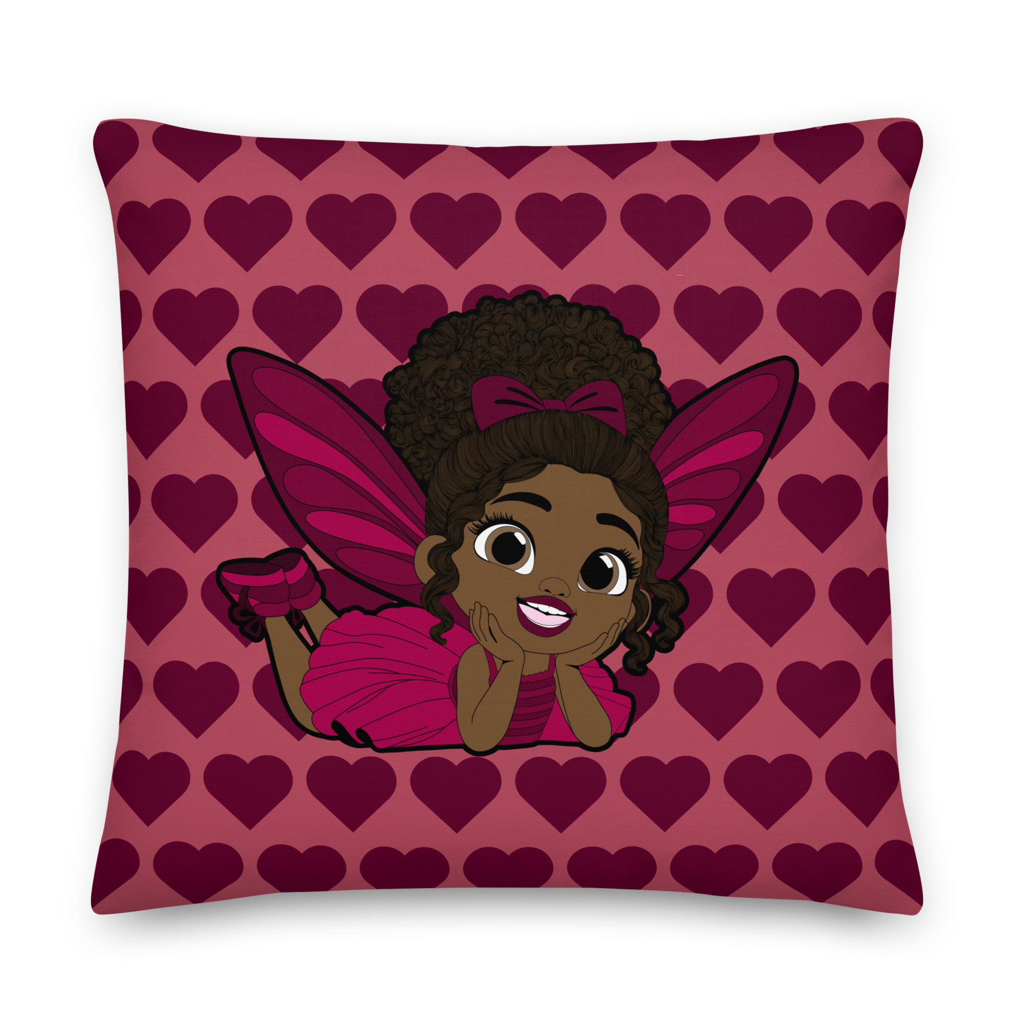 Happy Harper Pixie Heart Throw Pillow - Coco Pixies Deep Rose Signature Heart Pattern Decorative Accent Pillow, 22" x 22"