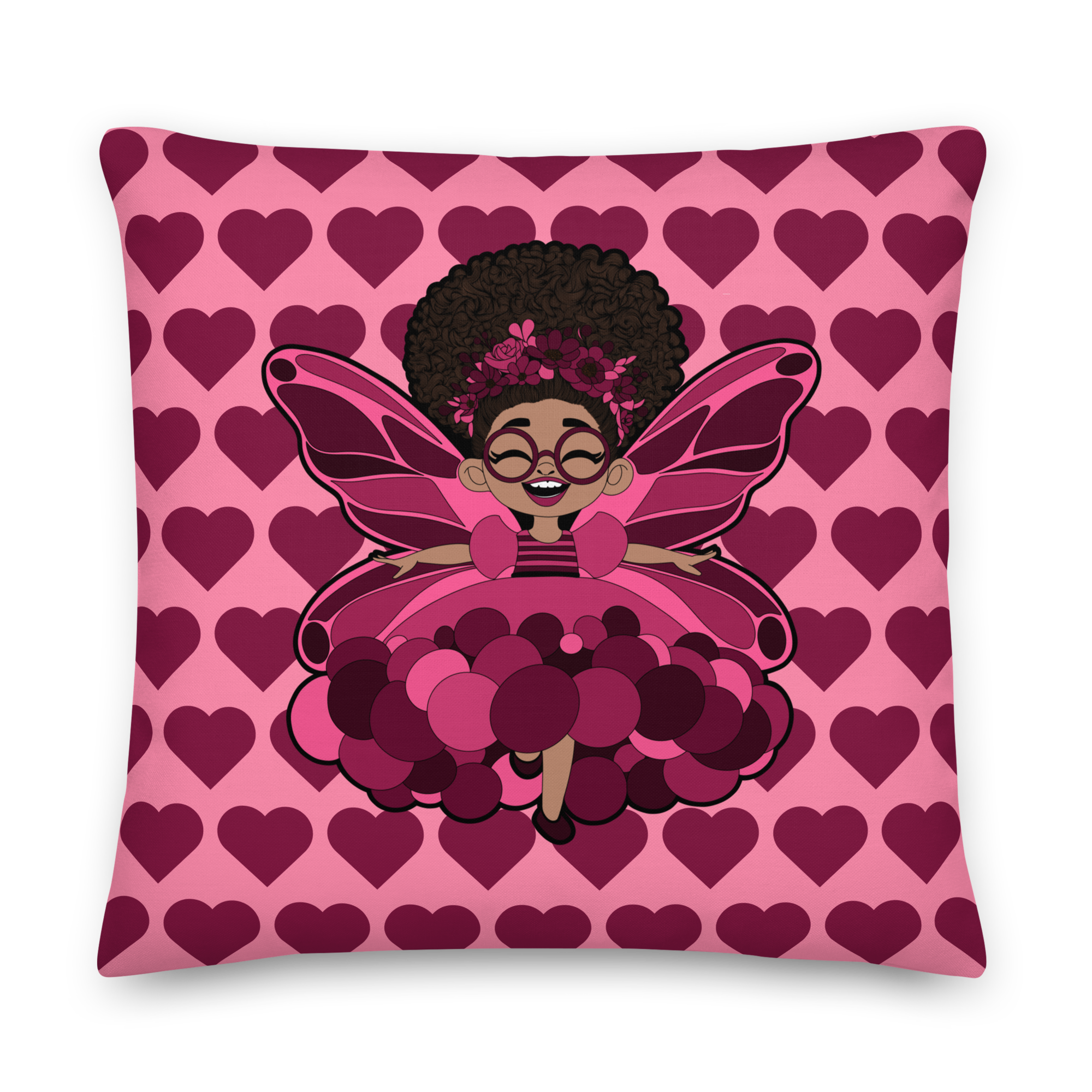 Delightful Daisy Pixie Heart Throw Pillow – Coco Pixies Berry Pink Signature Heart Pattern Decorative Accent Pillow, 22" x 22"