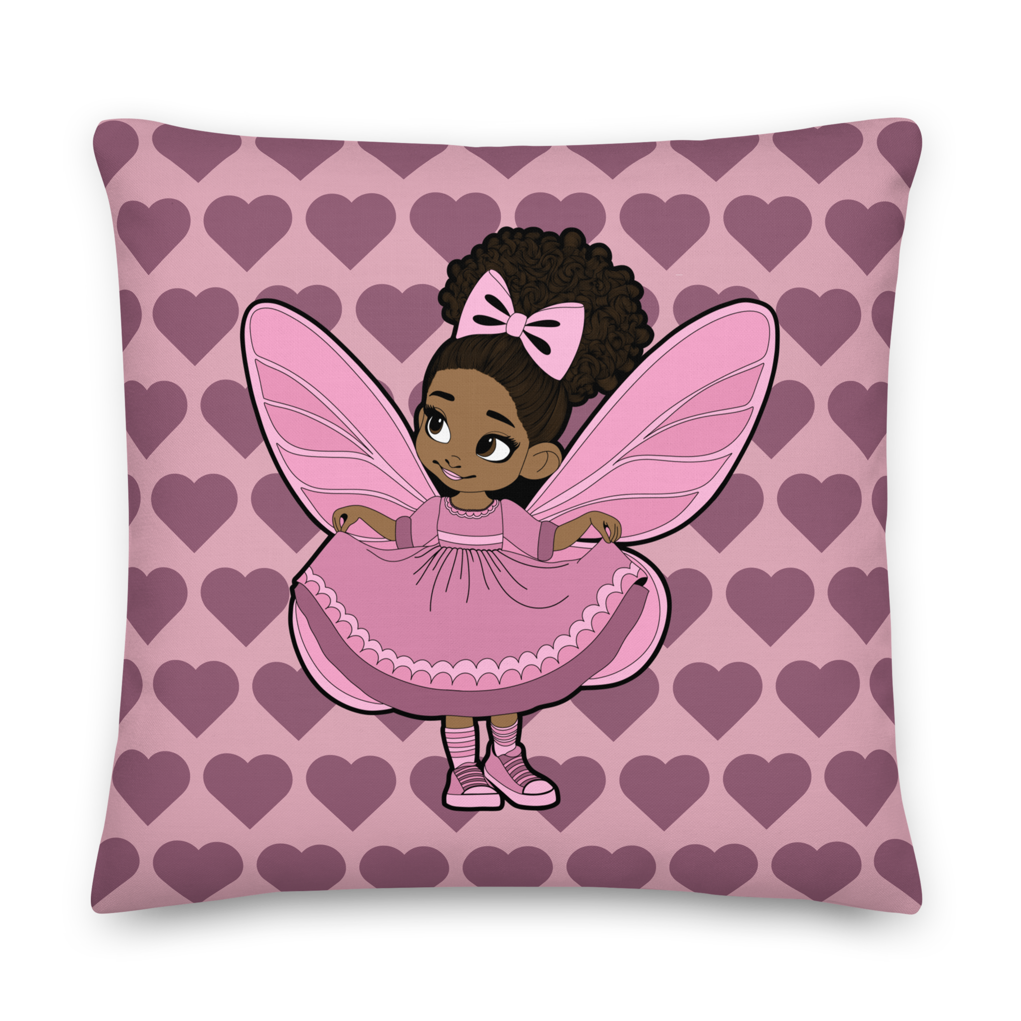 Darling Daphne Pixie Heart Throw Pillow – Coco Pixies Mauve Signature Heart Pattern Decorative Accent Pillow, 22" x 22"