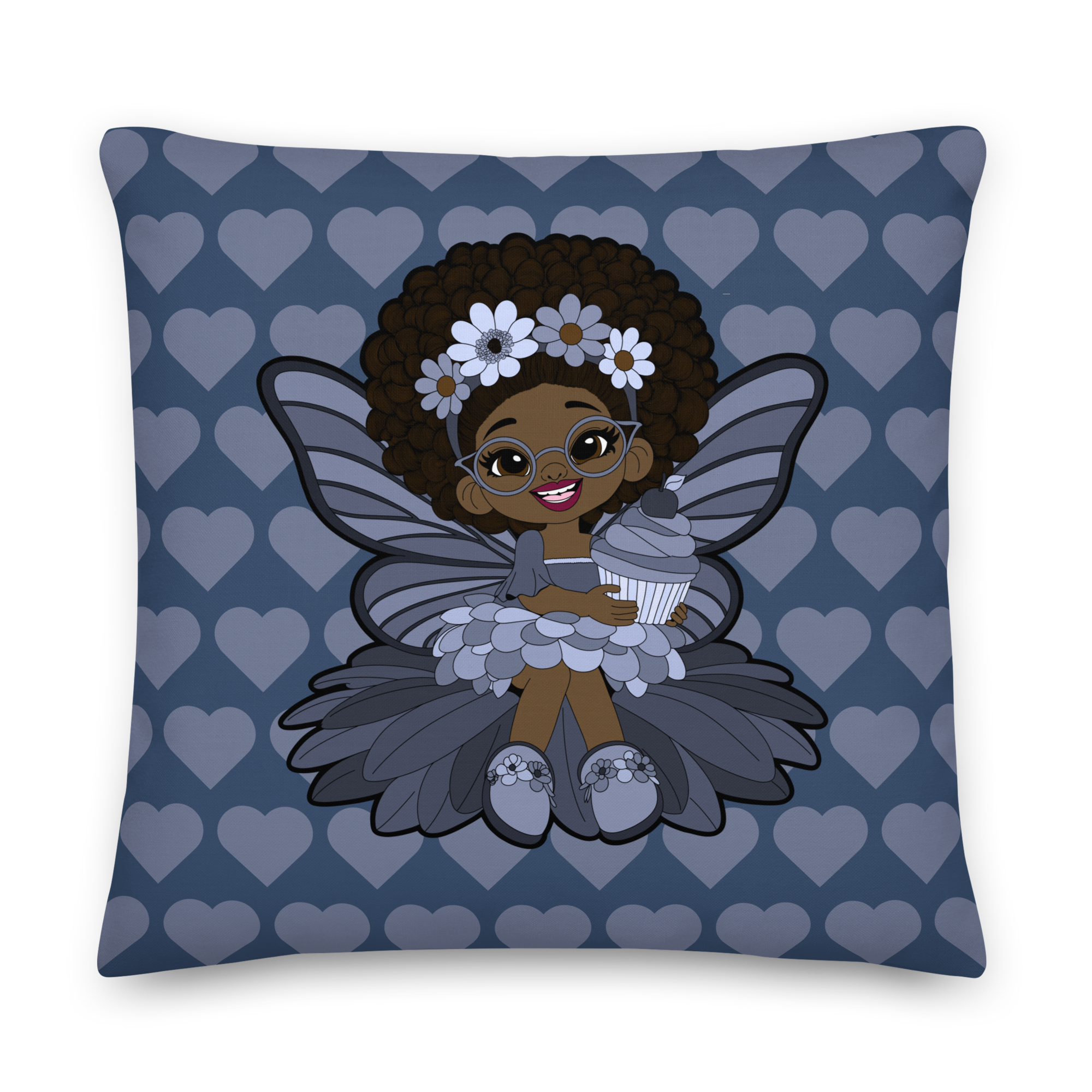 Bubbly Brooke Pixie Heart Throw Pillow – Coco Pixies Cool Blue Signature Heart Pattern Decorative Accent Pillow, 22" x 22"