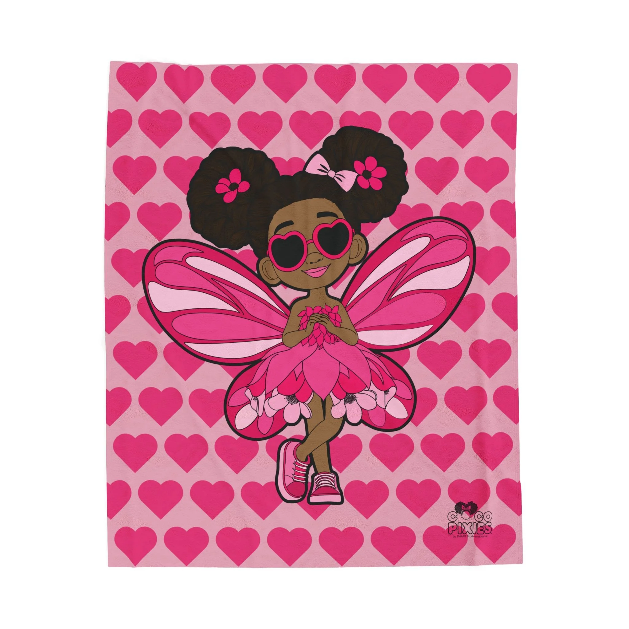 Glitzy Gracelynn Pixie Velveteen Plush Blanket - Coco Pixies Bubblegum Pink Signature Heart Pattern Throw, 50" x 60"