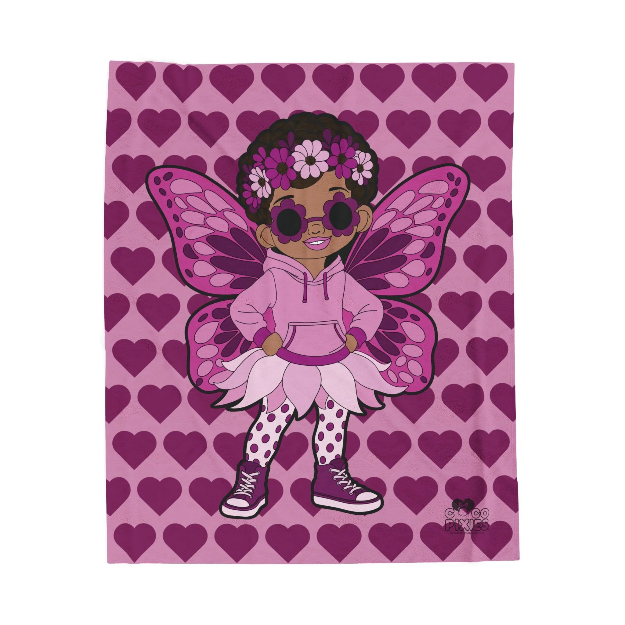 Teonna Twinklepuff Pixie Velveteen Plush Blanket - Coco Pixies Berry Signature Heart Pattern Throw, 50" x 60"