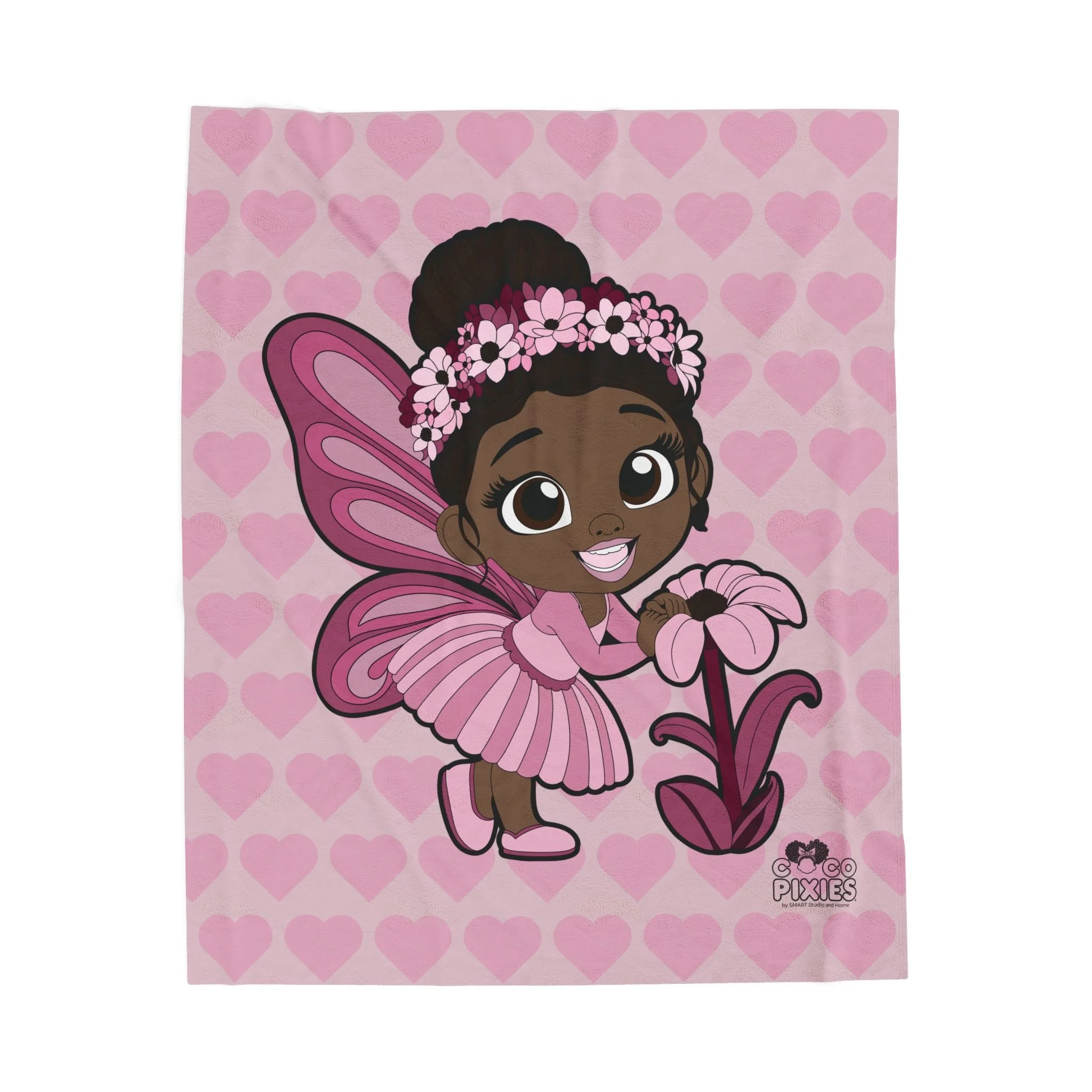 Tara Twinkle Pixie Velveteen Plush Blanket - Coco Pixies Blush Pink Signature Heart Pattern Throw, 50" x 60"
