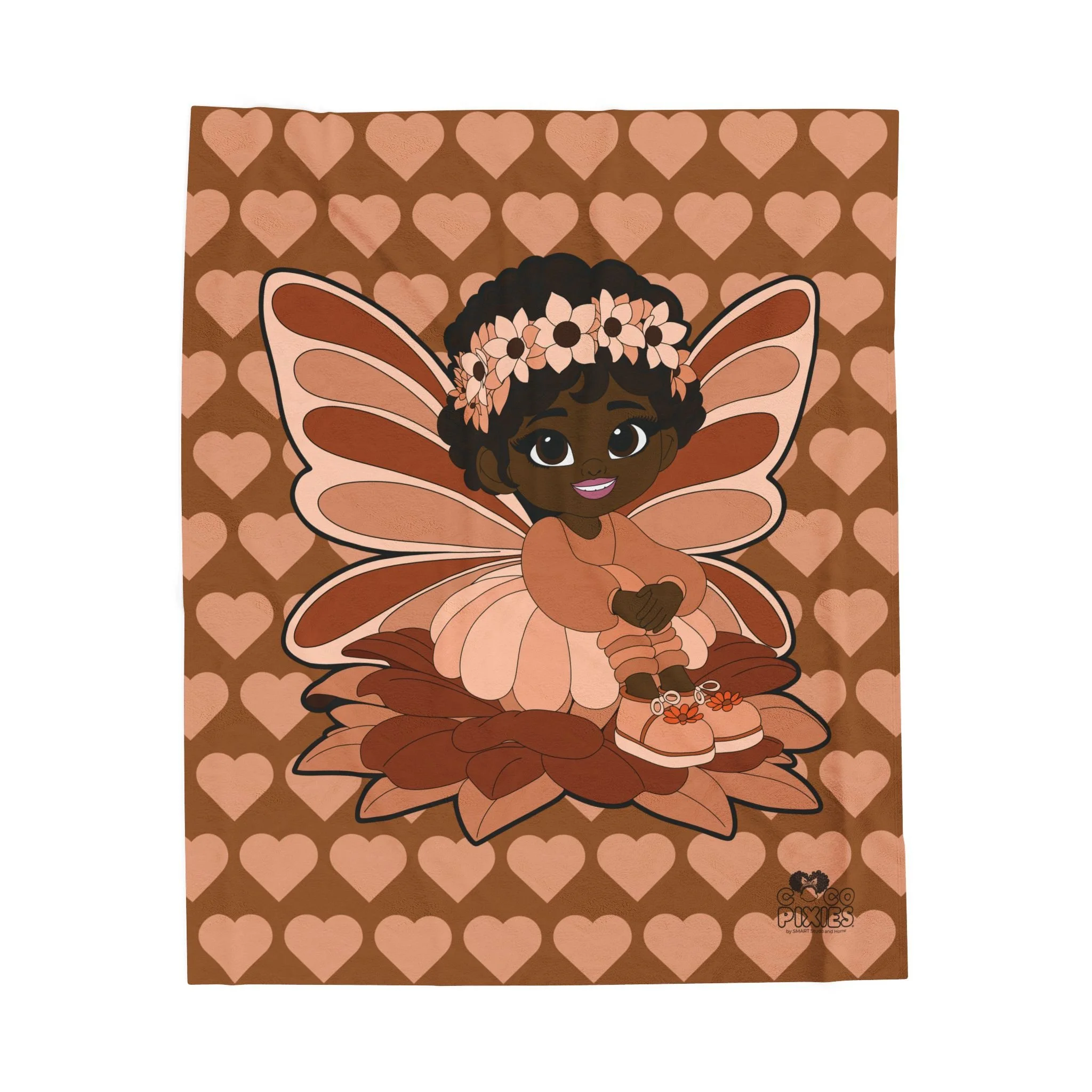 Sweet Sienna Pixie Velveteen Plush Blanket - Coco Pixies Mocha Signature Heart Pattern Throw, 50" x 60"