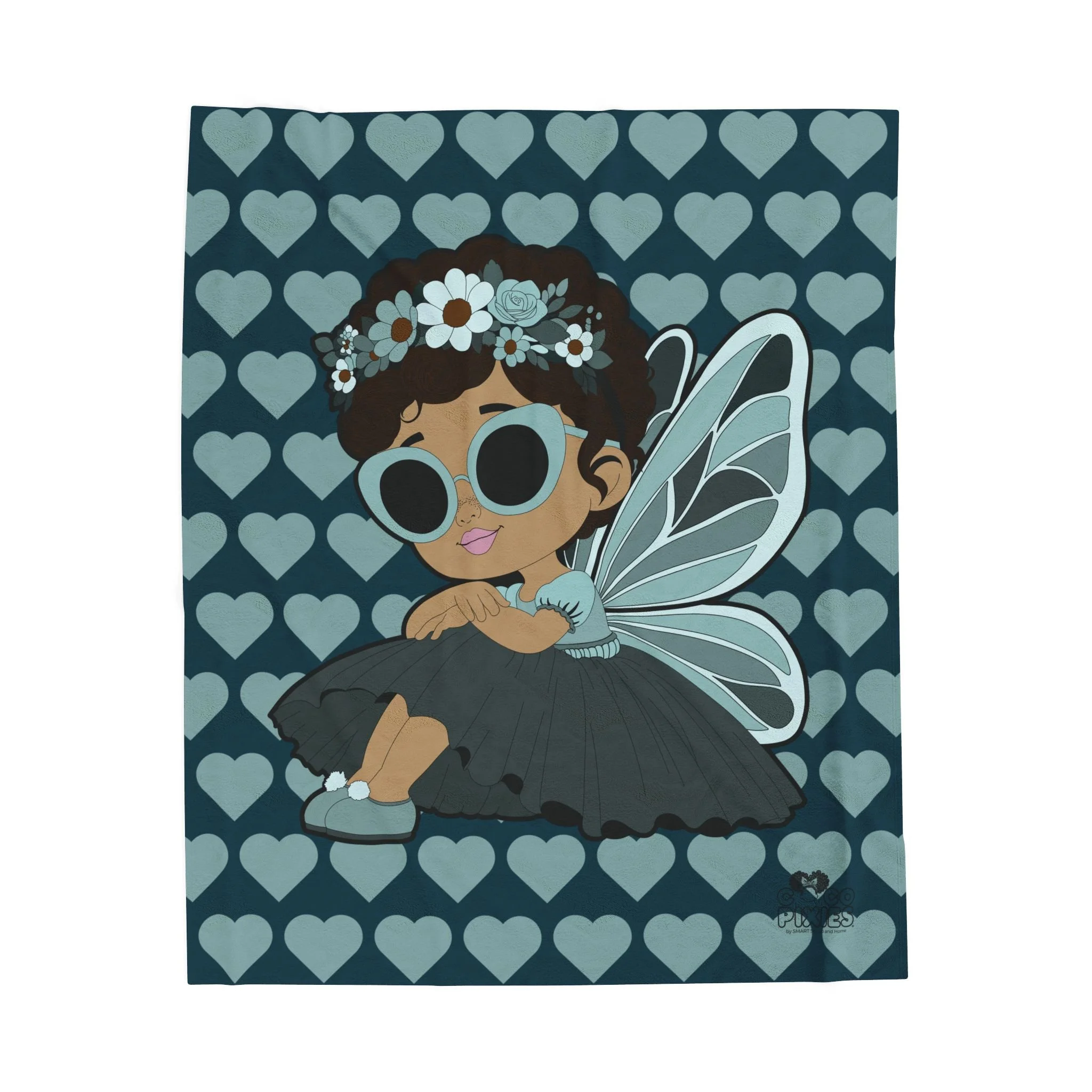 Pixie Piper Pixie Velveteen Plush Blanket - Coco Pixies Aqua Teal Signature Heart Pattern Throw, 50" x 60"