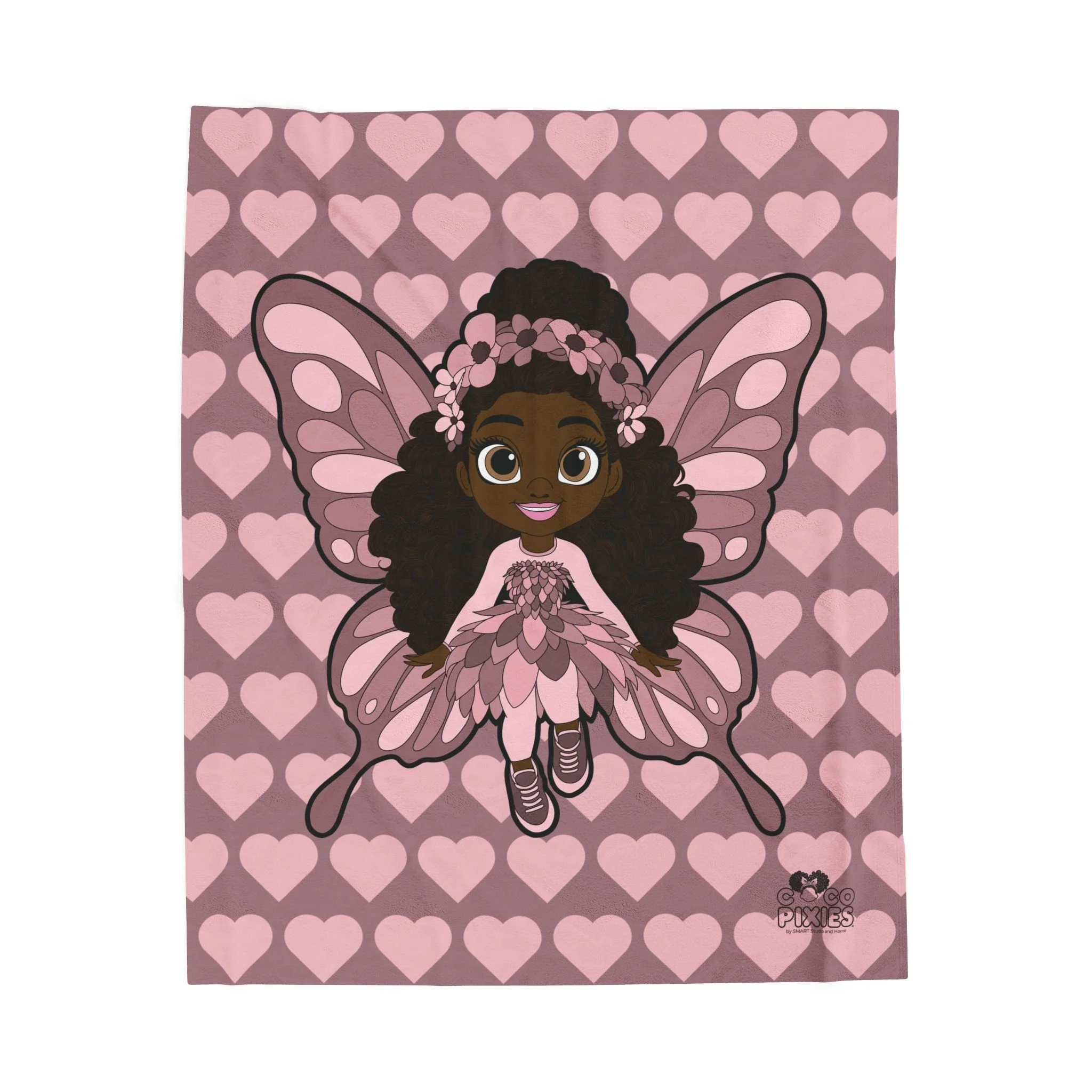 Penelope Pixie Velveteen Plush Blanket - Coco Pixies Dusty Rose Signature Heart Pattern Throw, 50" x 60"