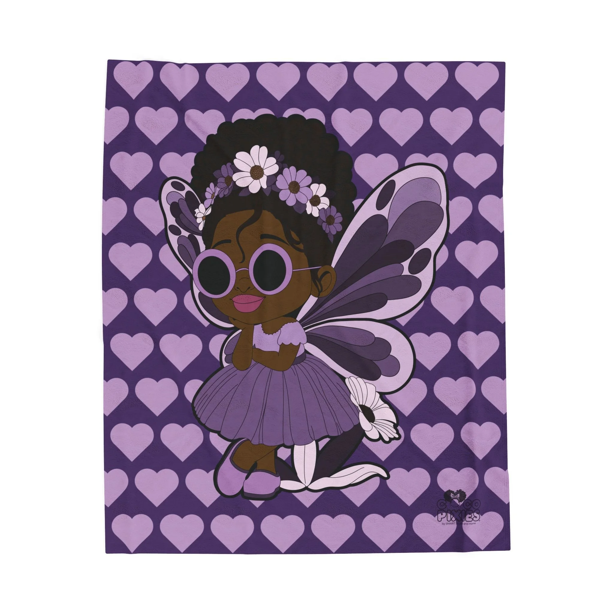 Marvelous Mia Pixie Velveteen Plush Blanket - Coco Pixies Purple Signature Heart Pattern Throw, 50" x 60"