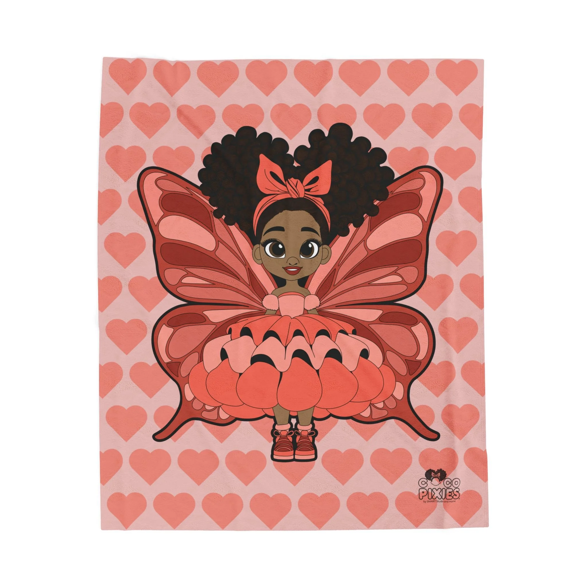 Lovely Layla Pixie Velveteen Plush Blanket - Coco Pixies Coral Signature Heart Pattern Throw, 50" x 60"