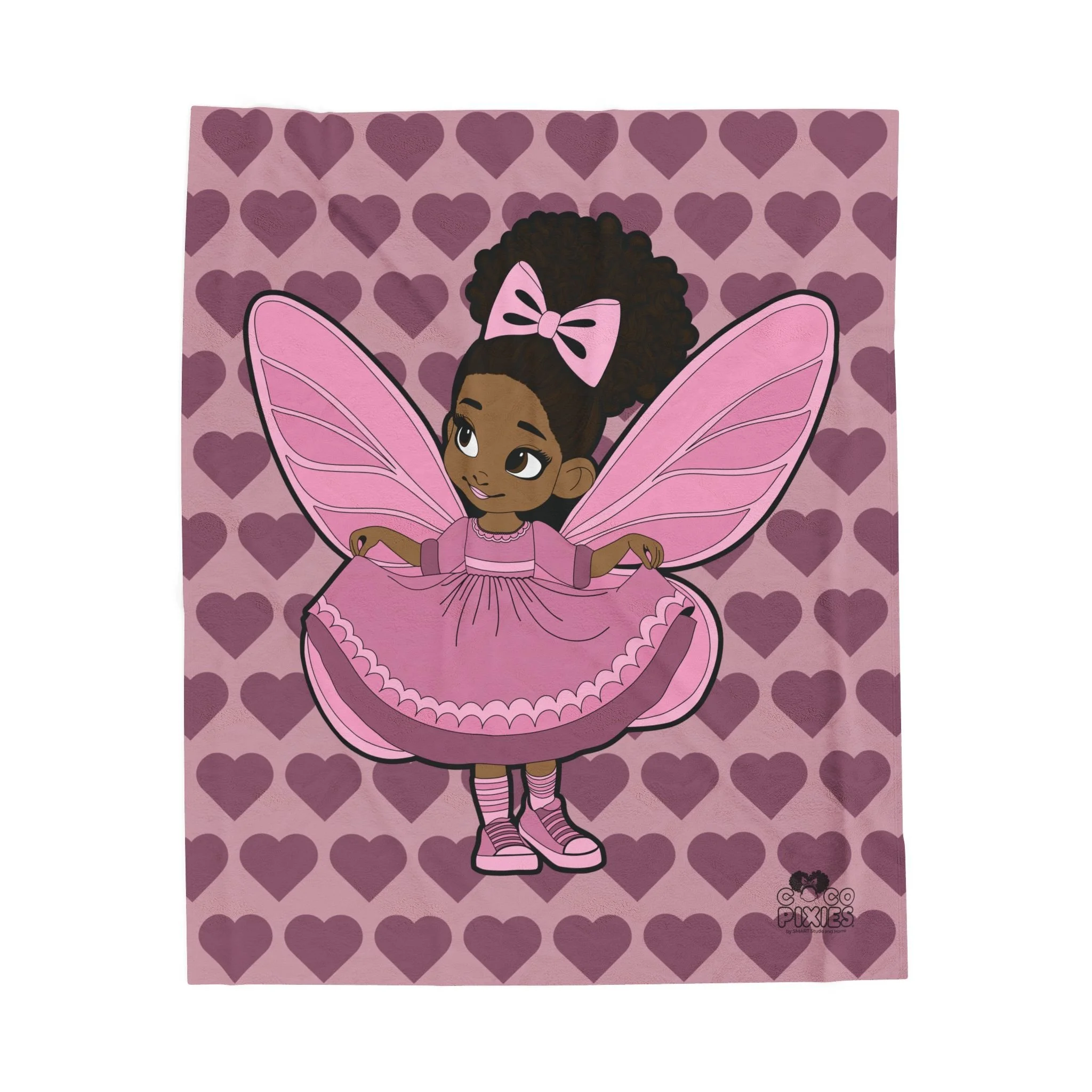 Darling Daphne Pixie Velveteen Plush Blanket - Coco Pixies Mauve Signature Heart Pattern Throw, 50" x 60"