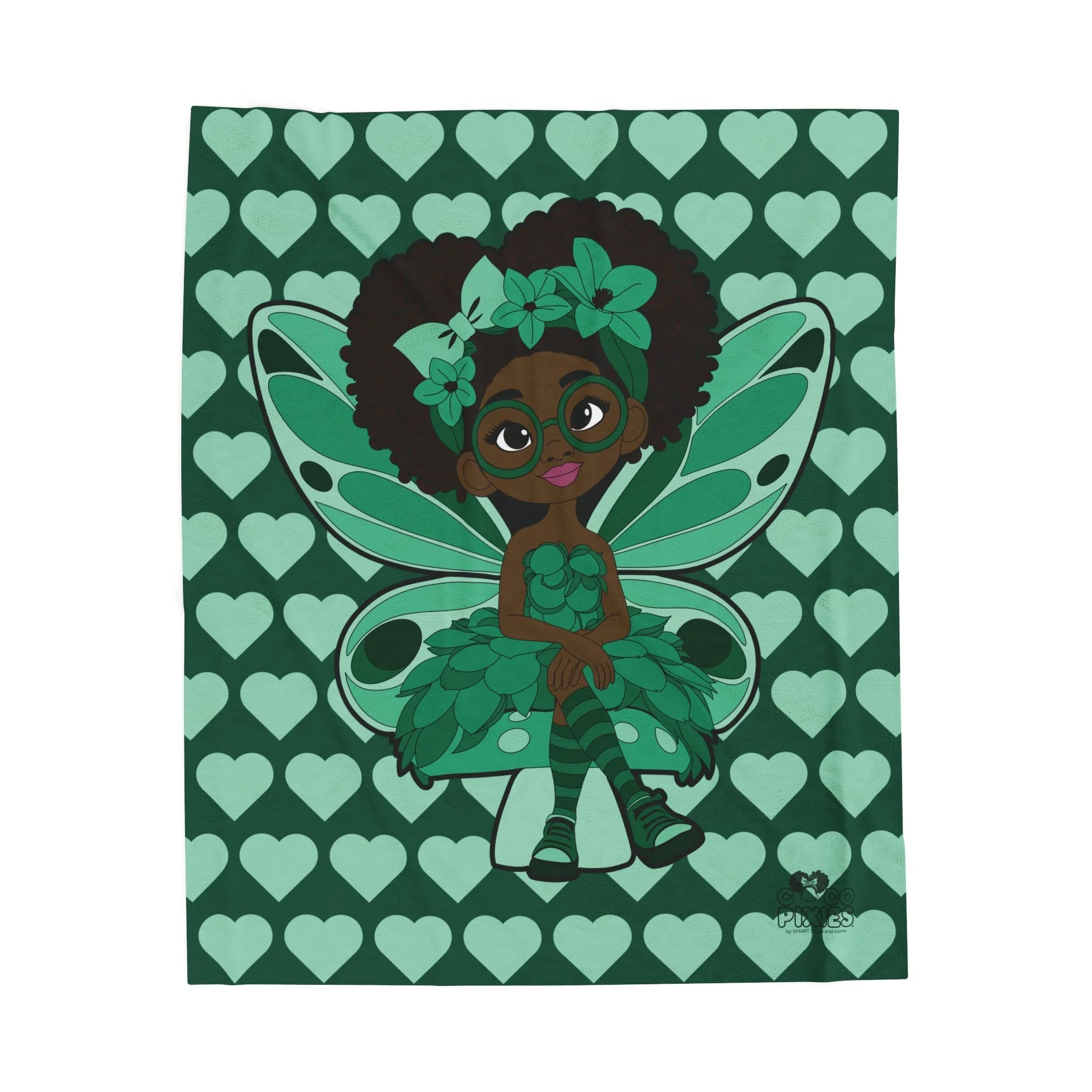 Brilliant Bailey Pixie Velveteen Plush Blanket - Coco Pixies Emerald Green Signature Heart Pattern Throw, 50" x 60"
