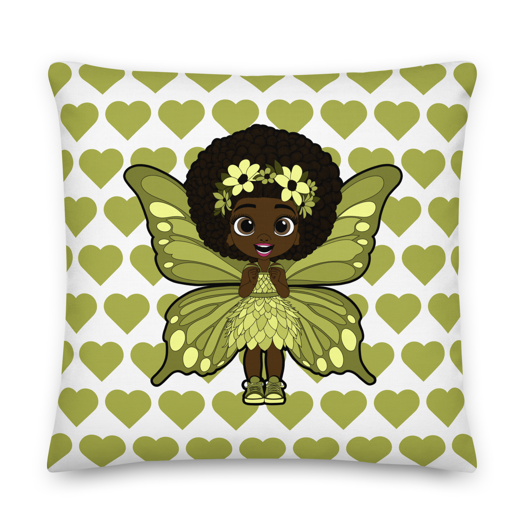 Cheerful Charlotte Pixie Heart Throw Pillow - Coco Pixies Signature Heart Pattern Decorative Accent Pillow, 22" x 22"