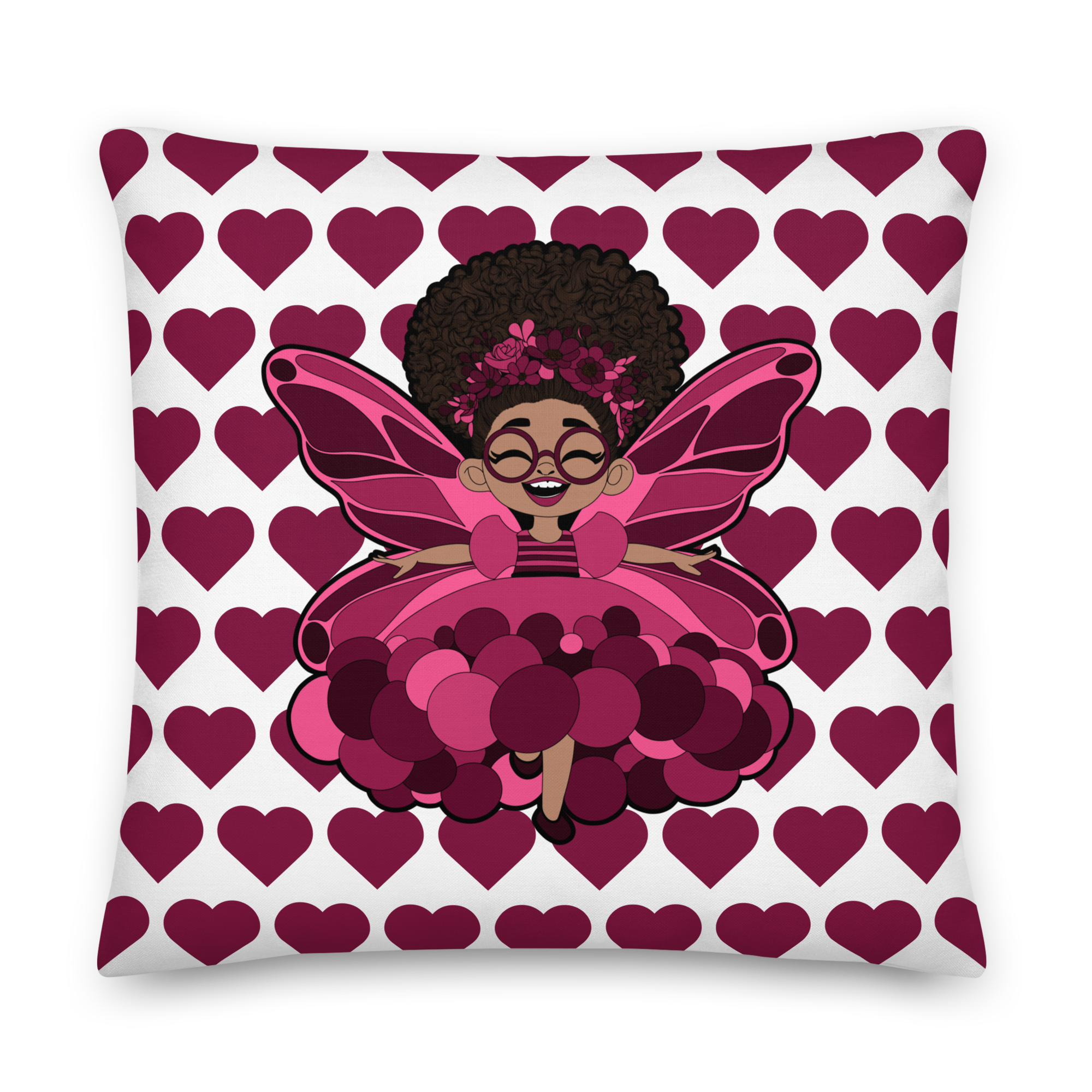 Delightful Daisy Pixie Heart Throw Pillow - Coco Pixies Signature Heart Pattern Decorative Accent Pillow, 22" x 22"