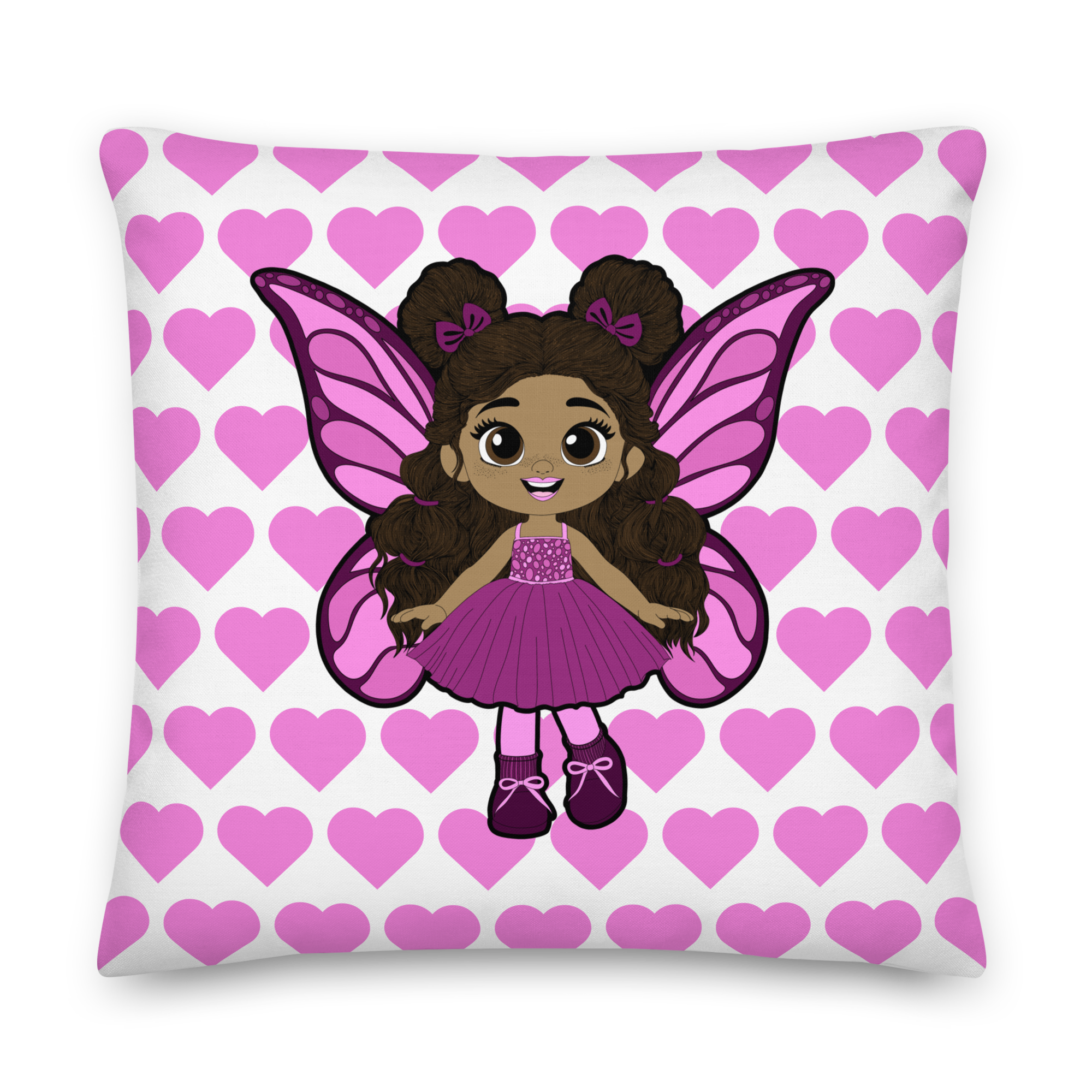Fiona Flutter Pixie Heart Pattern Throw Pillow - Coco Pixies Signature Heart Pattern Decorative Accent Pillow, 22" x 22"